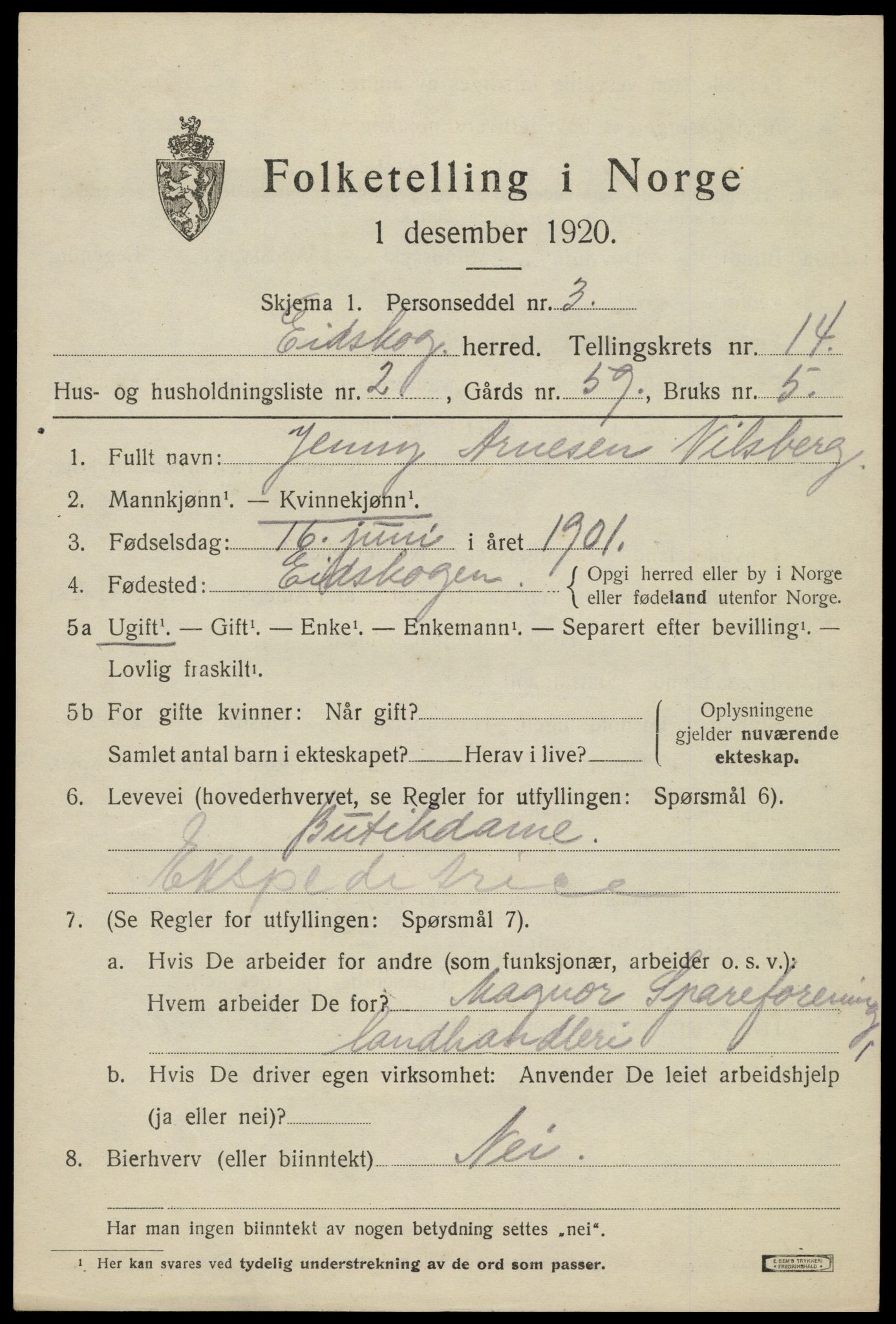 SAH, 1920 census for Eidskog, 1920, p. 13343