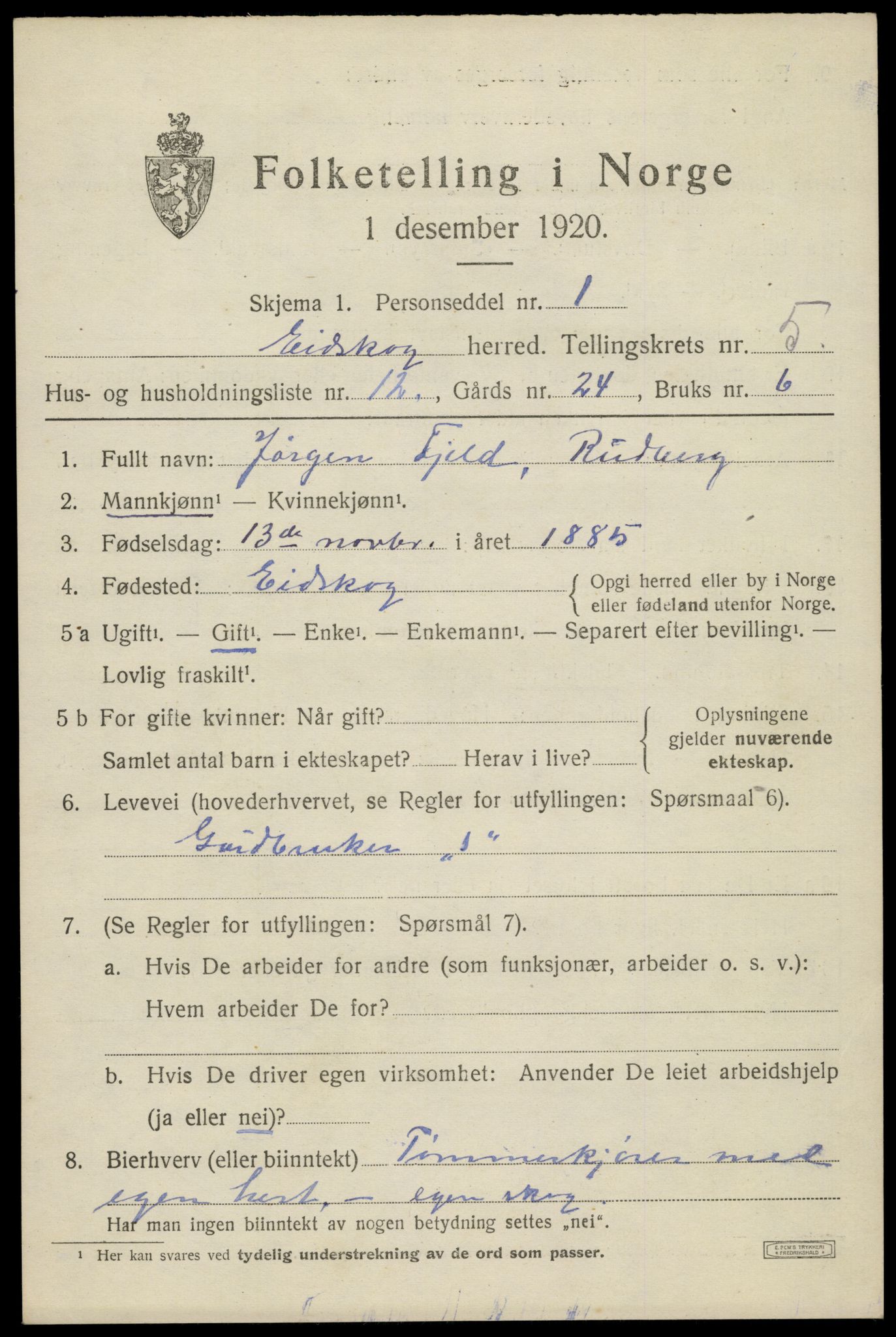 SAH, 1920 census for Eidskog, 1920, p. 5895