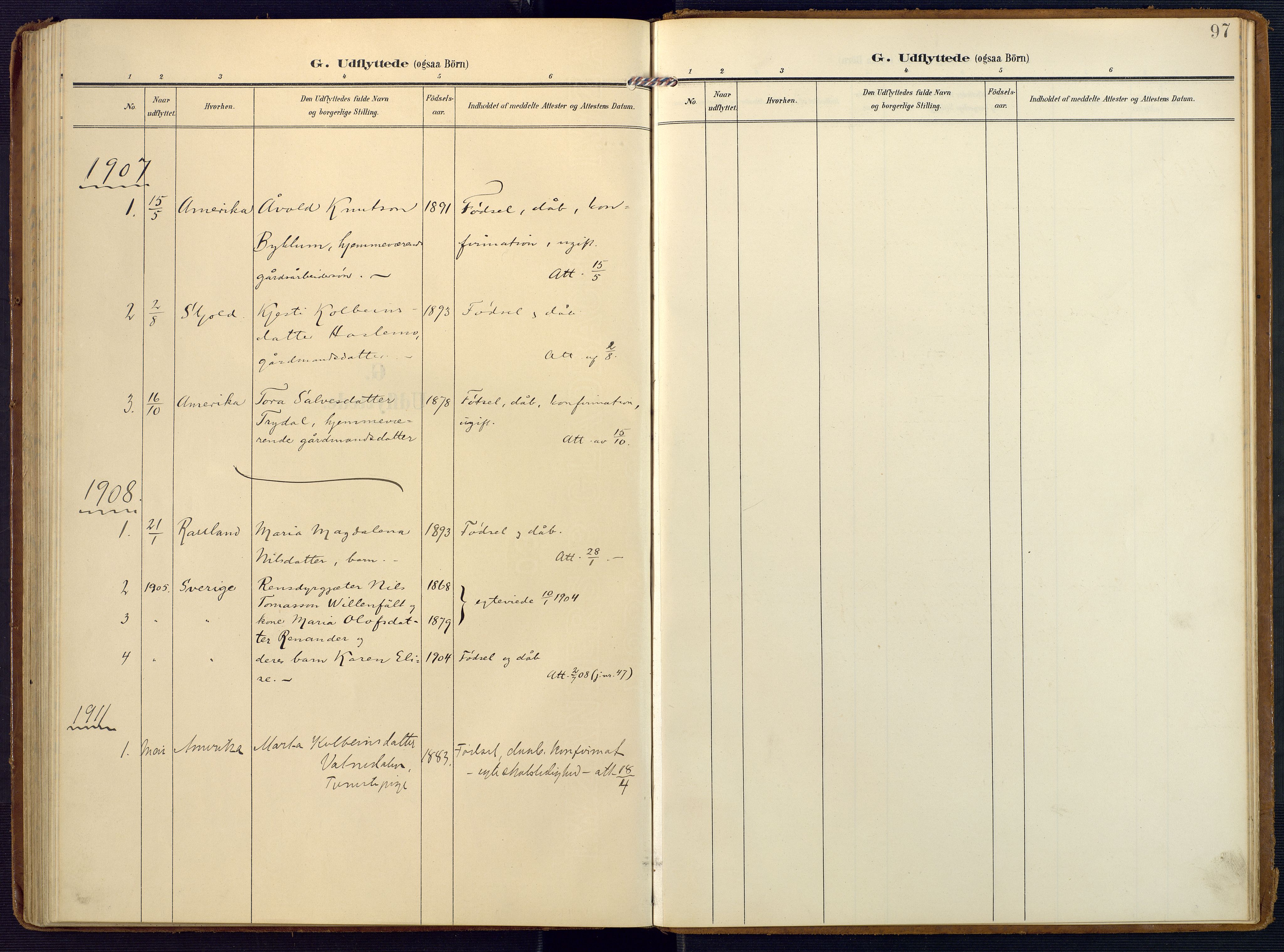 Valle sokneprestkontor, SAK/1111-0044/F/Fa/Faa/L0002: Parish register (official) no. A 2, 1907-1919, p. 97