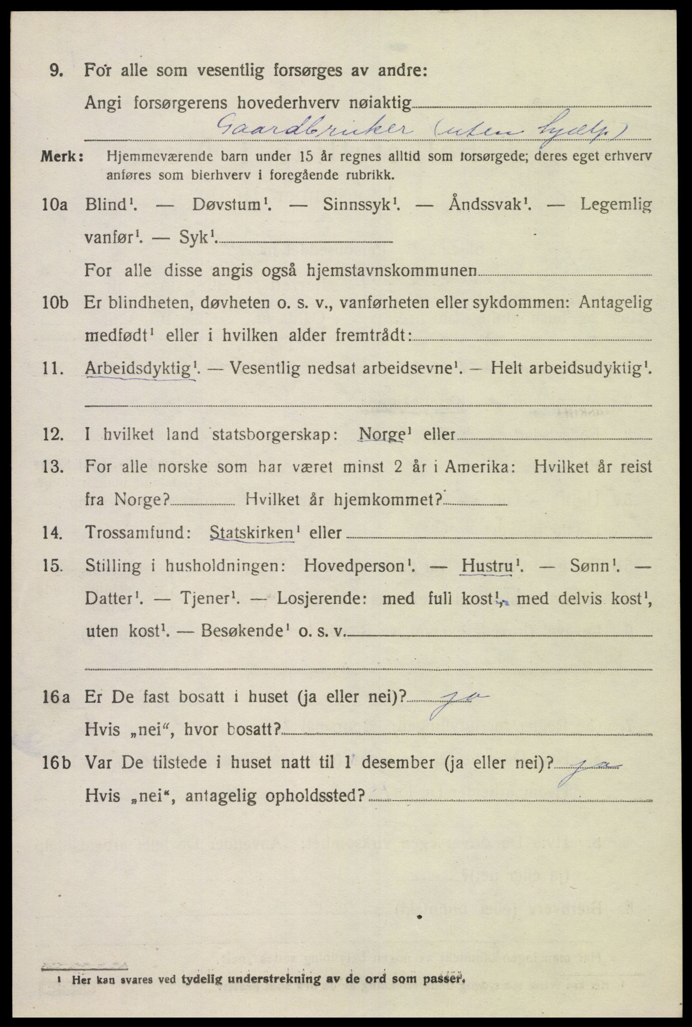 SAK, 1920 census for Grindheim, 1920, p. 418