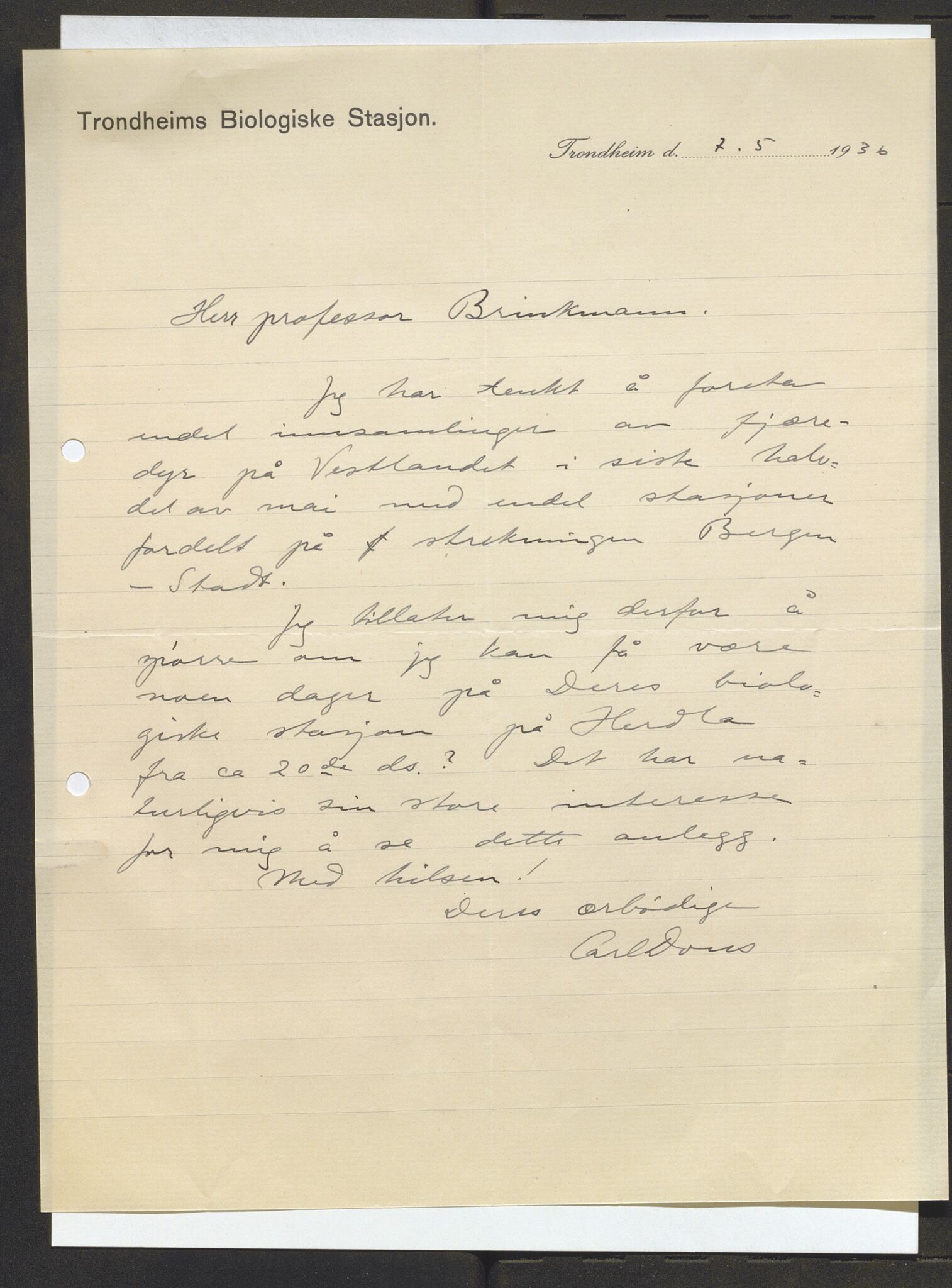 Bergens Museum, AV/SAB-A-17301/13/D/L0002: Korrespondanse , 1928-1940, p. 422