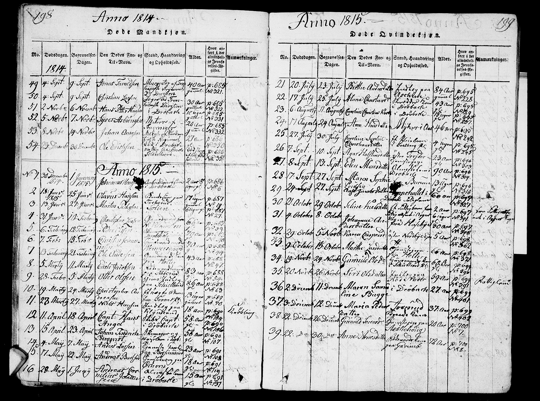Ås prestekontor Kirkebøker, SAO/A-10894/G/Ga/L0001: Parish register (copy) no. I 1, 1814-1820, p. 198-199
