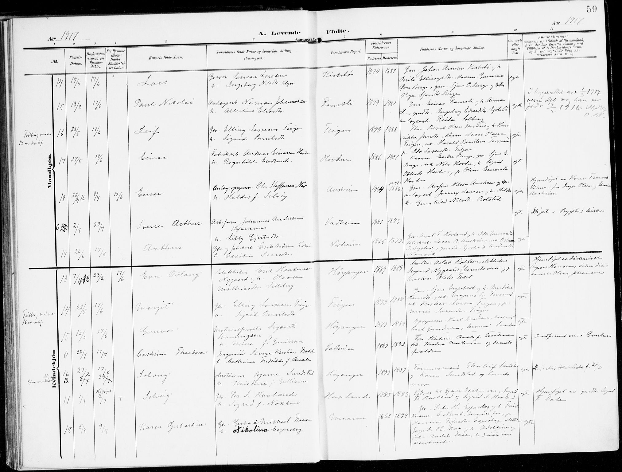 Lavik sokneprestembete, AV/SAB-A-80901: Parish register (official) no. C 2, 1904-1921, p. 59