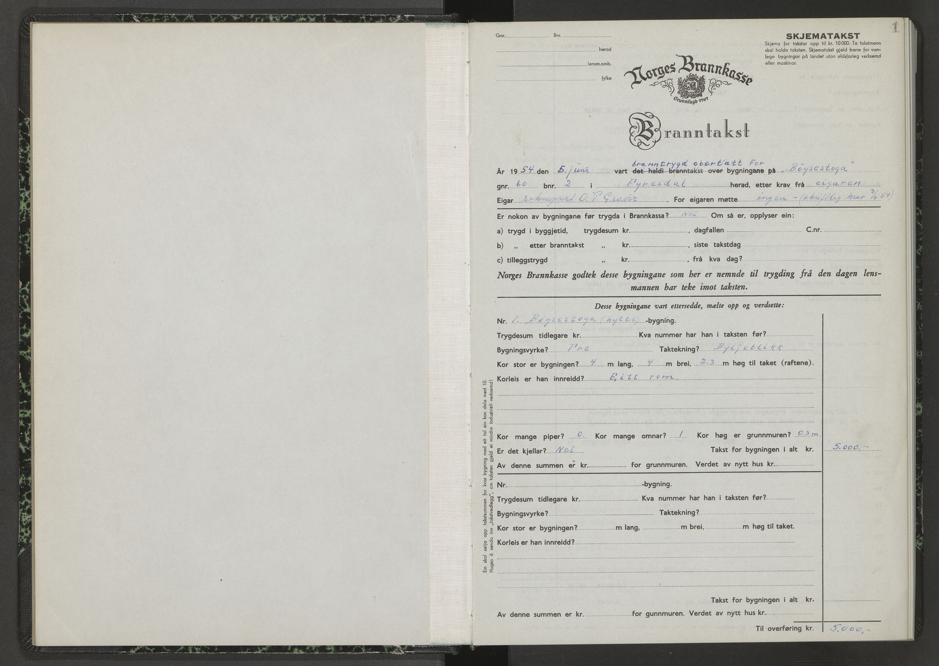 Fyresdal lensmannskontor, SAKO/A-554/Y/Yc/Ycb/L0006: Skjematakstprotokoll, 1954-1955