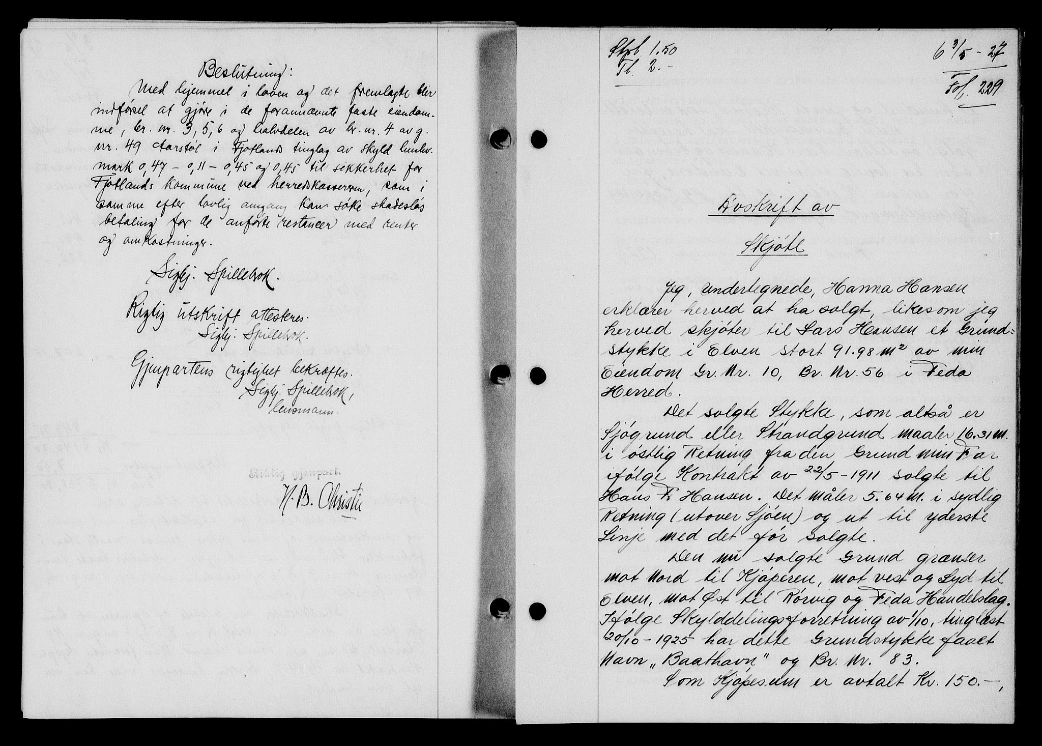 Flekkefjord sorenskriveri, SAK/1221-0001/G/Gb/Gba/L0043: Mortgage book no. 41, 1926-1927, Deed date: 03.05.1927