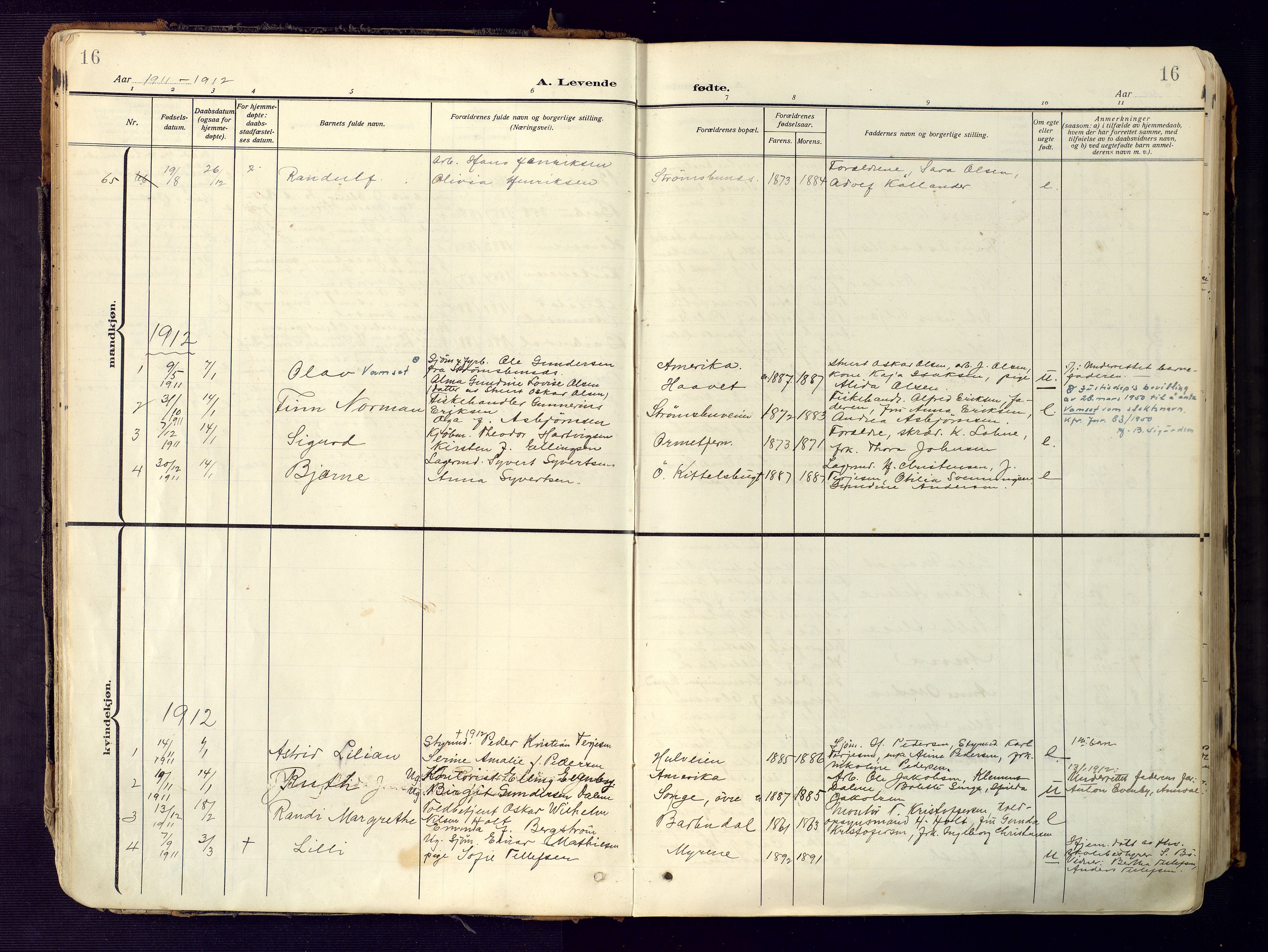 Barbu sokneprestkontor, AV/SAK-1111-0003/F/Fa/L0006: Parish register (official) no. A 6, 1910-1929, p. 16