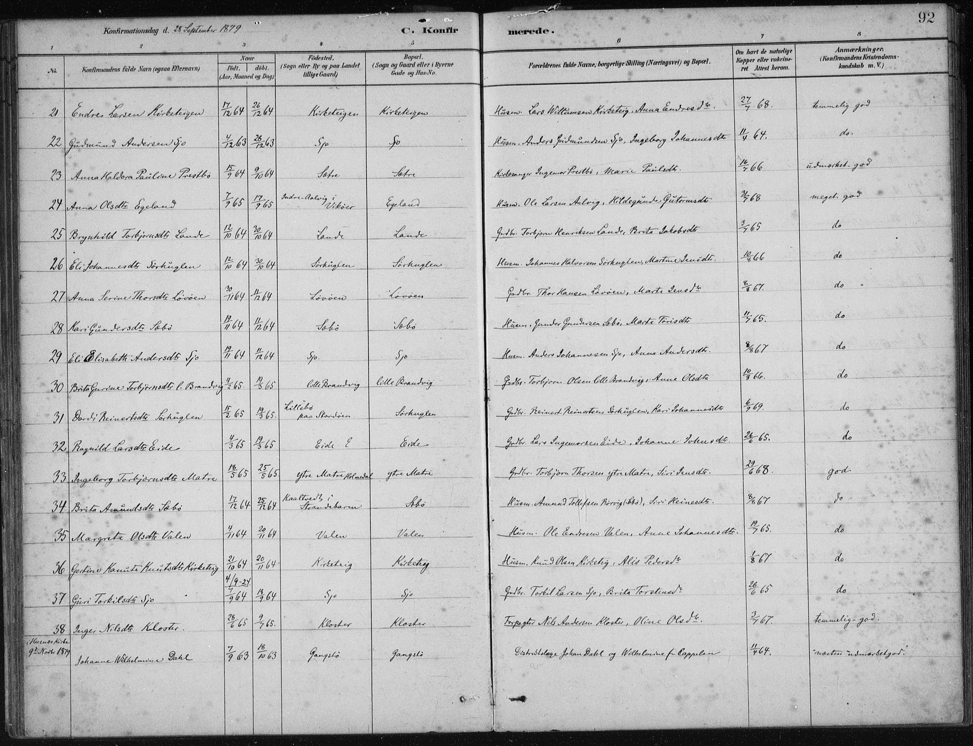 Fjelberg sokneprestembete, SAB/A-75201/H/Haa: Parish register (official) no. C  1, 1879-1918, p. 92