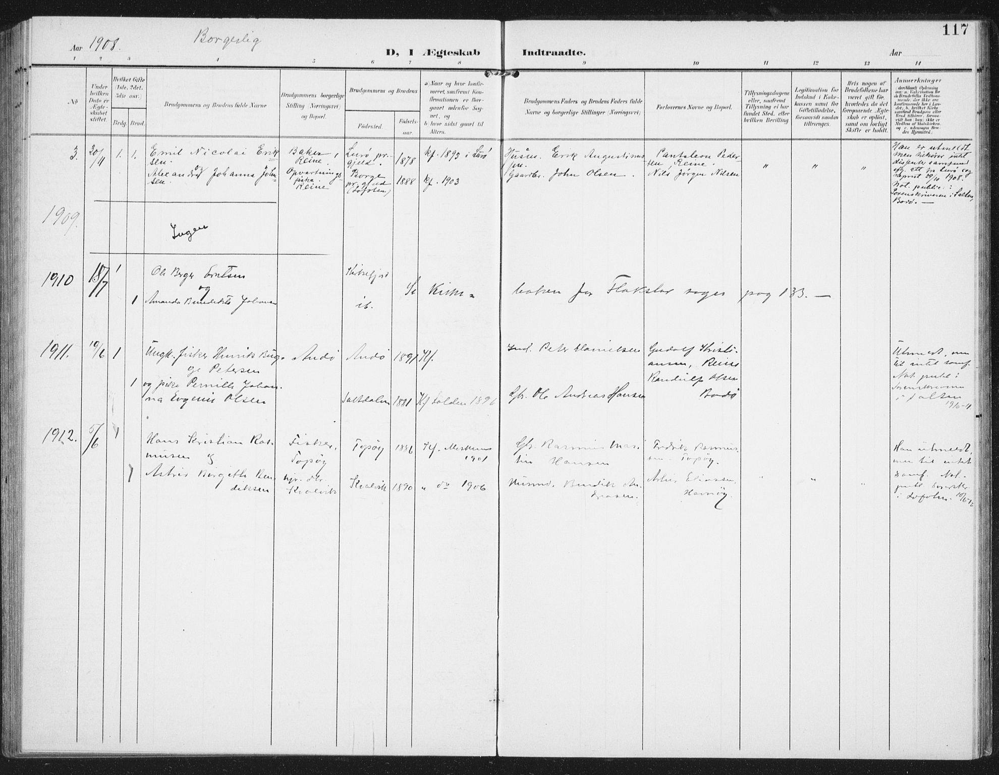Ministerialprotokoller, klokkerbøker og fødselsregistre - Nordland, SAT/A-1459/886/L1221: Parish register (official) no. 886A03, 1903-1913, p. 117