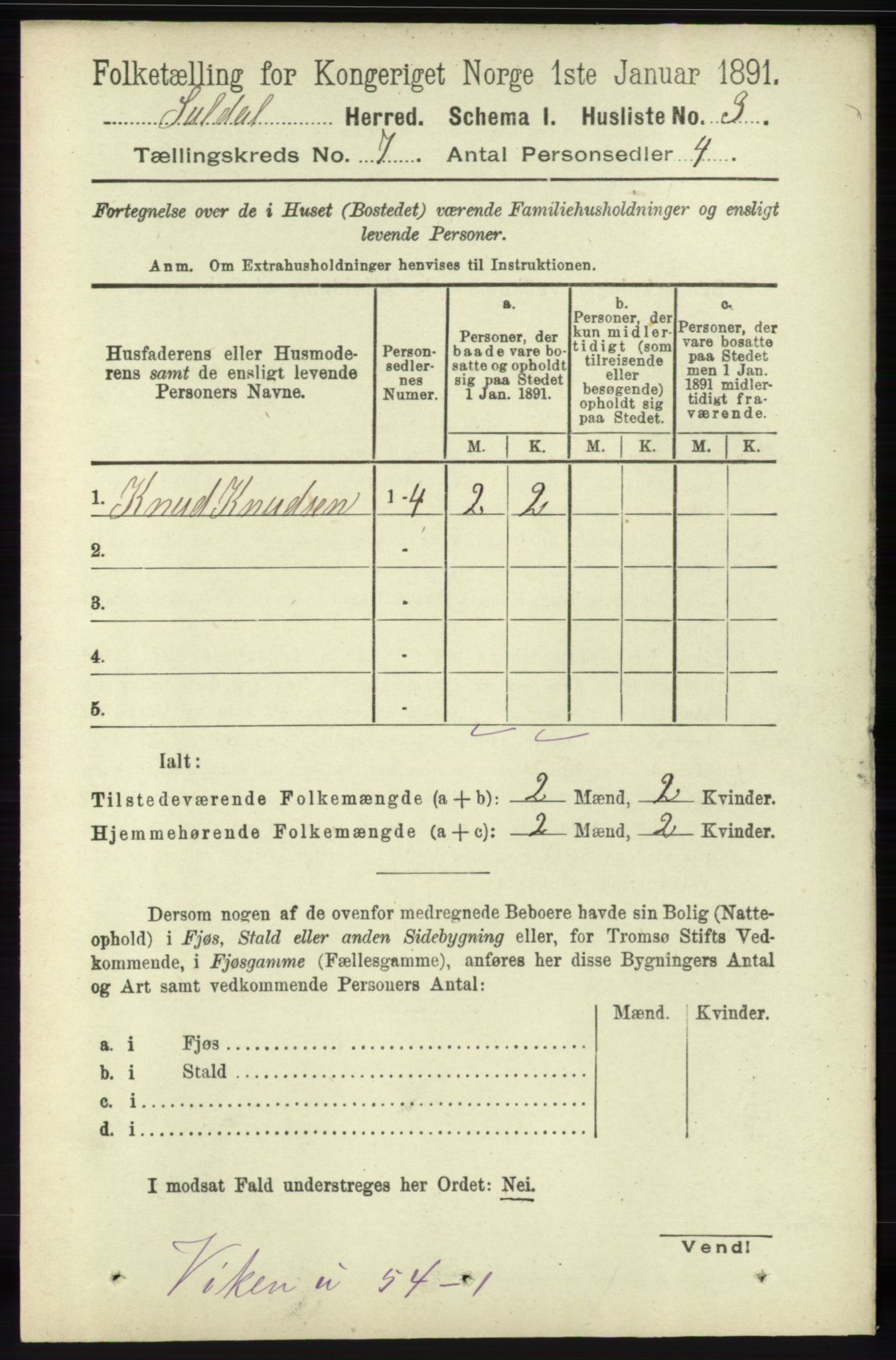 RA, 1891 census for 1134 Suldal, 1891, p. 1941