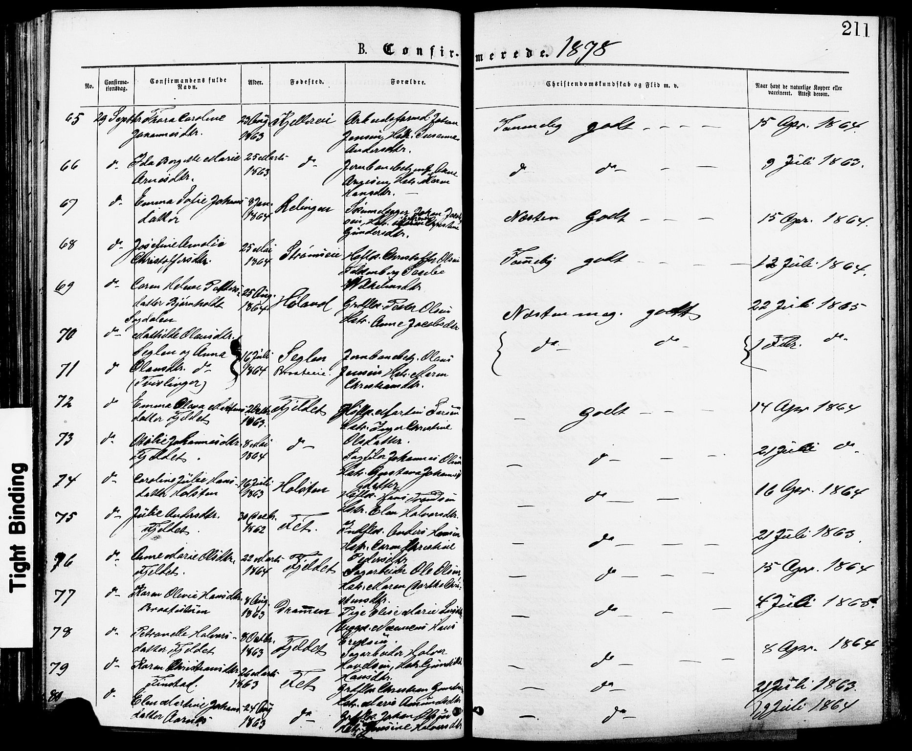 Skedsmo prestekontor Kirkebøker, AV/SAO-A-10033a/F/Fa/L0012: Parish register (official) no. I 12, 1876-1883, p. 211