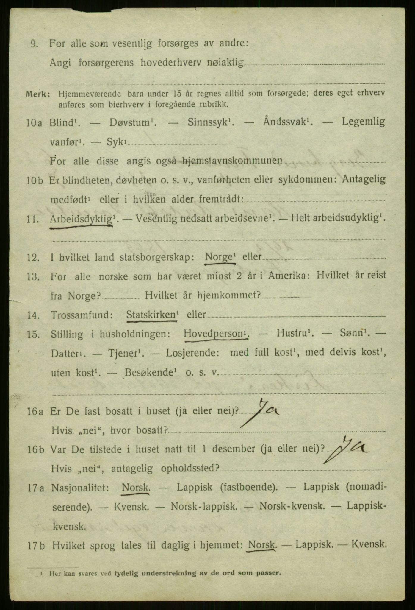 SATØ, 1920 census for Berg, 1920, p. 2054