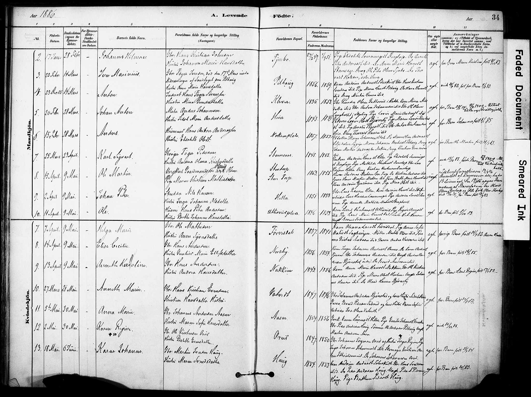 Rakkestad prestekontor Kirkebøker, AV/SAO-A-2008/F/Fb/L0001: Parish register (official) no. II 1, 1878-1899, p. 34