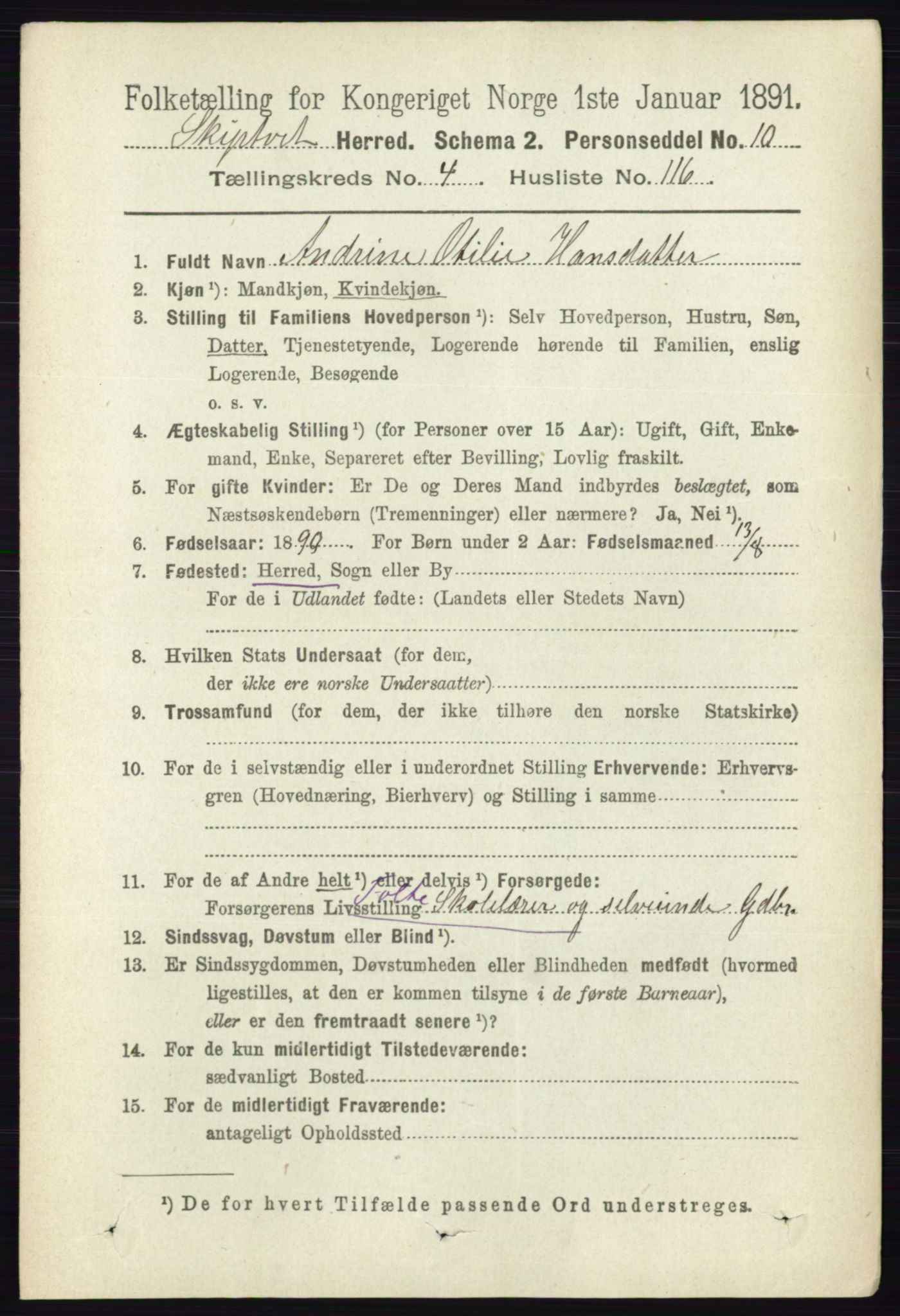 RA, 1891 census for 0127 Skiptvet, 1891, p. 2571