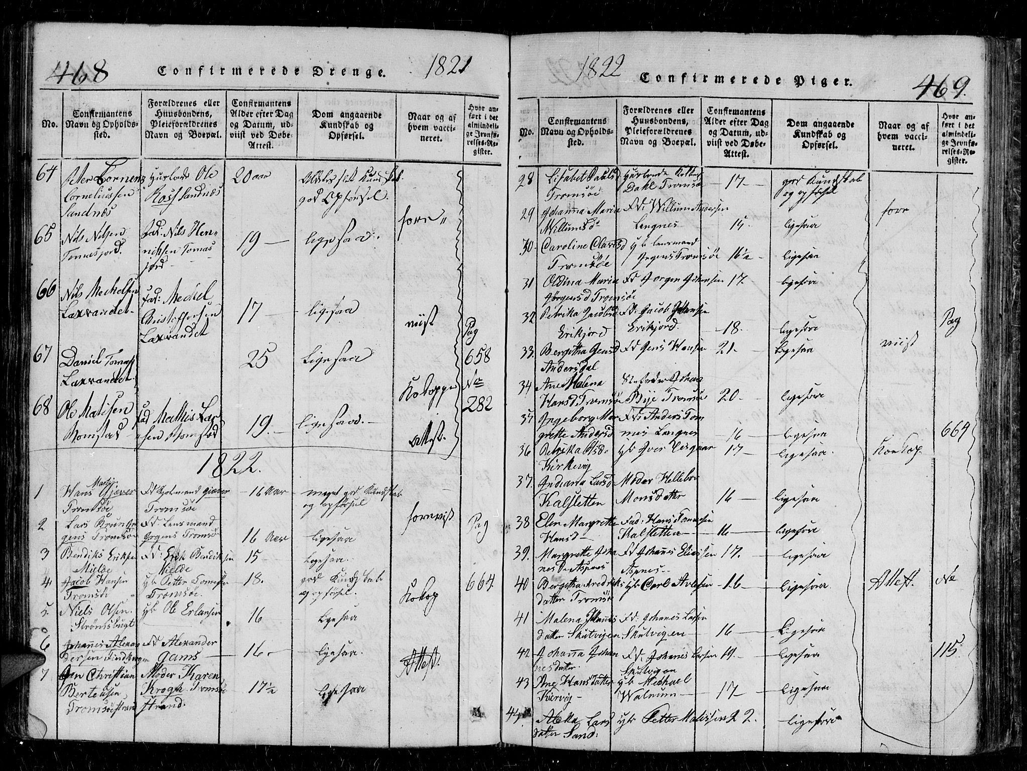 Tromsø sokneprestkontor/stiftsprosti/domprosti, AV/SATØ-S-1343/G/Gb/L0001klokker: Parish register (copy) no. 1, 1821-1833, p. 468-469