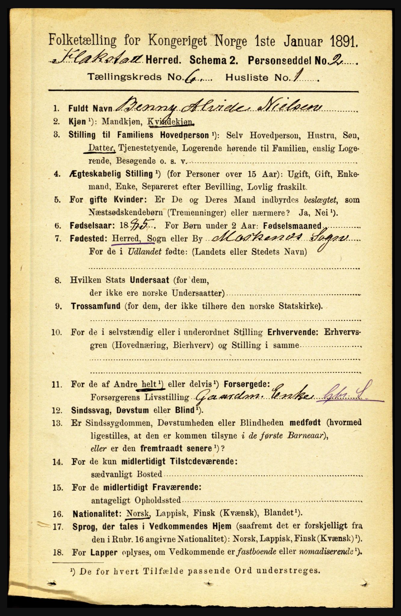 RA, 1891 census for 1859 Flakstad, 1891, p. 2948