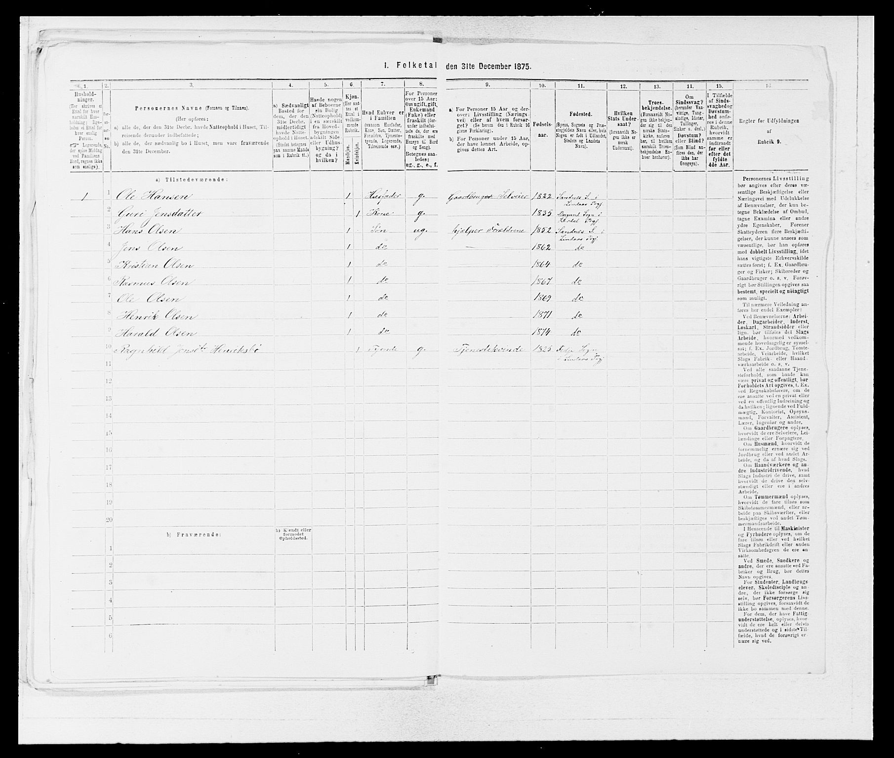 SAB, 1875 census for 1263P Lindås, 1875, p. 147