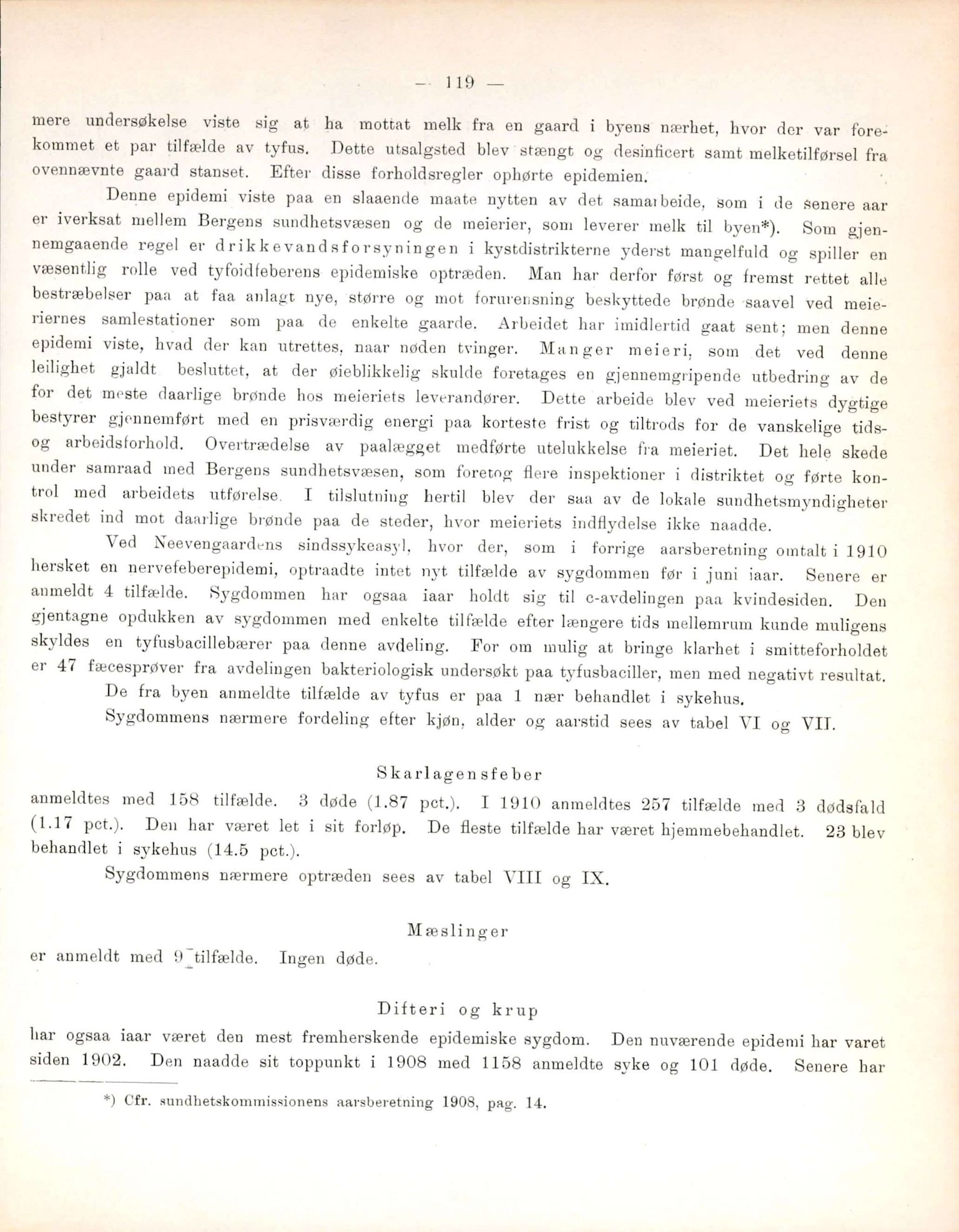 Bergen kommune, Sunnhetsvesen (Bergen helseråd), BBA/A-2617/X/Xa/L0004: Årsmelding, 1911