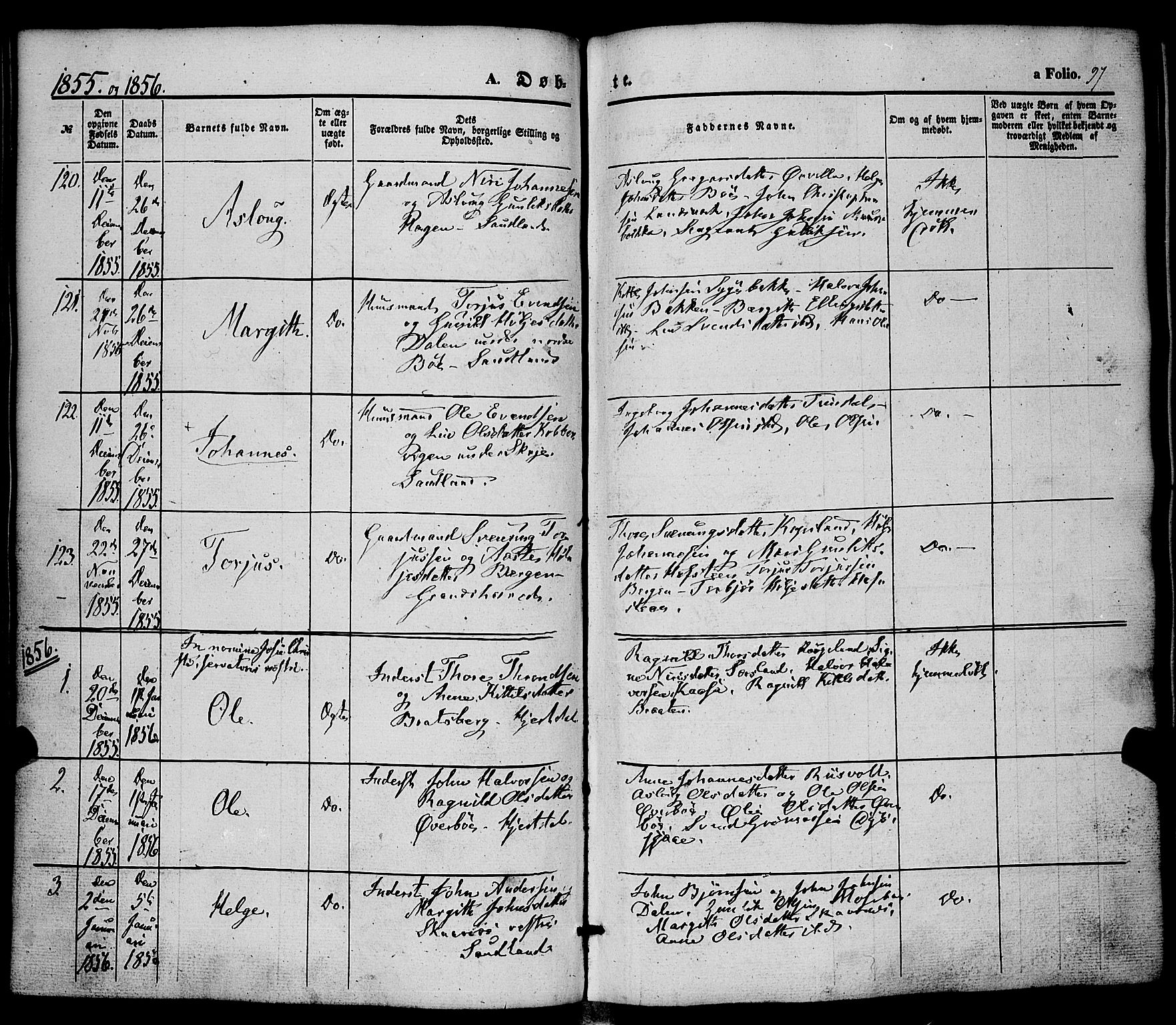 Hjartdal kirkebøker, SAKO/A-270/F/Fa/L0008: Parish register (official) no. I 8, 1844-1859, p. 97
