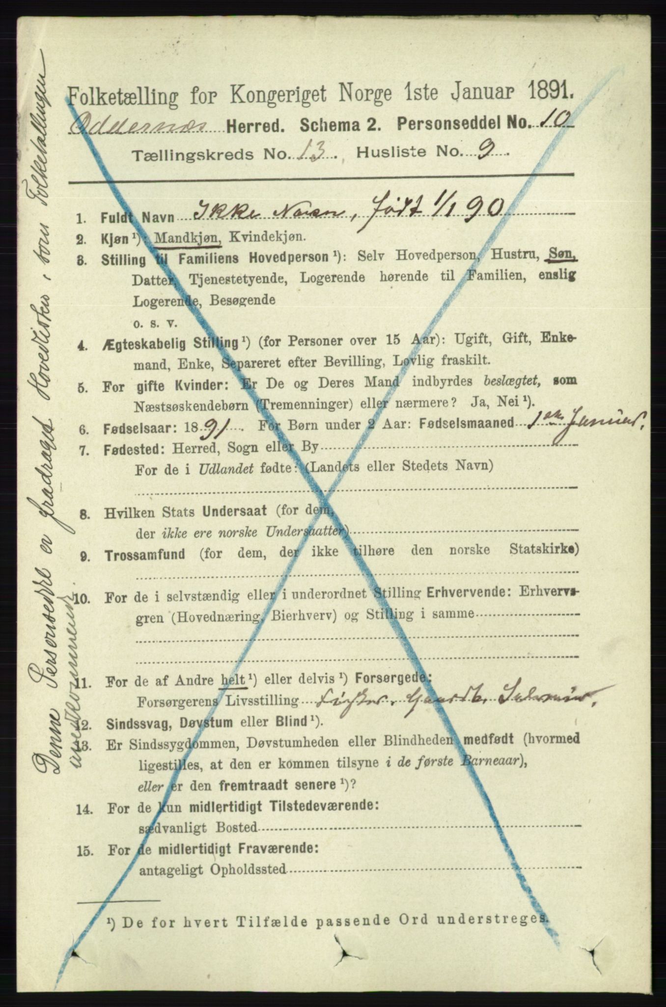 RA, 1891 census for 1012 Oddernes, 1891, p. 4696