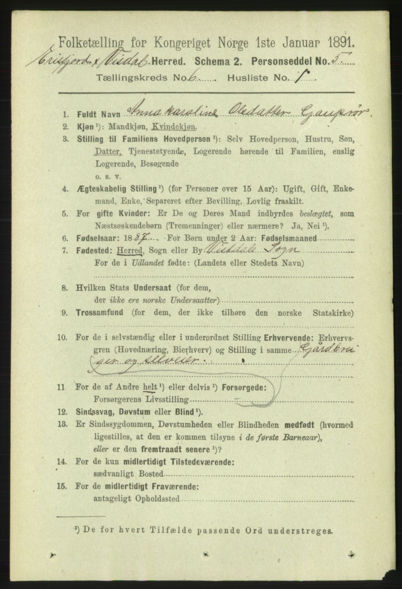 RA, 1891 census for 1542 Eresfjord og Vistdal, 1891, p. 1528