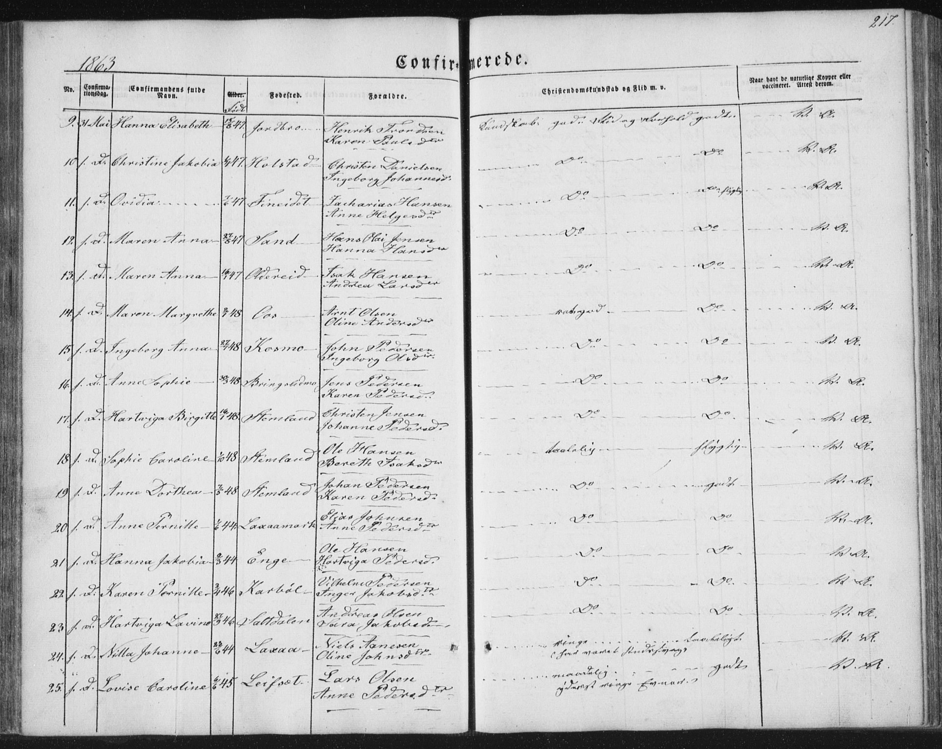 Ministerialprotokoller, klokkerbøker og fødselsregistre - Nordland, SAT/A-1459/852/L0738: Parish register (official) no. 852A08, 1849-1865, p. 217