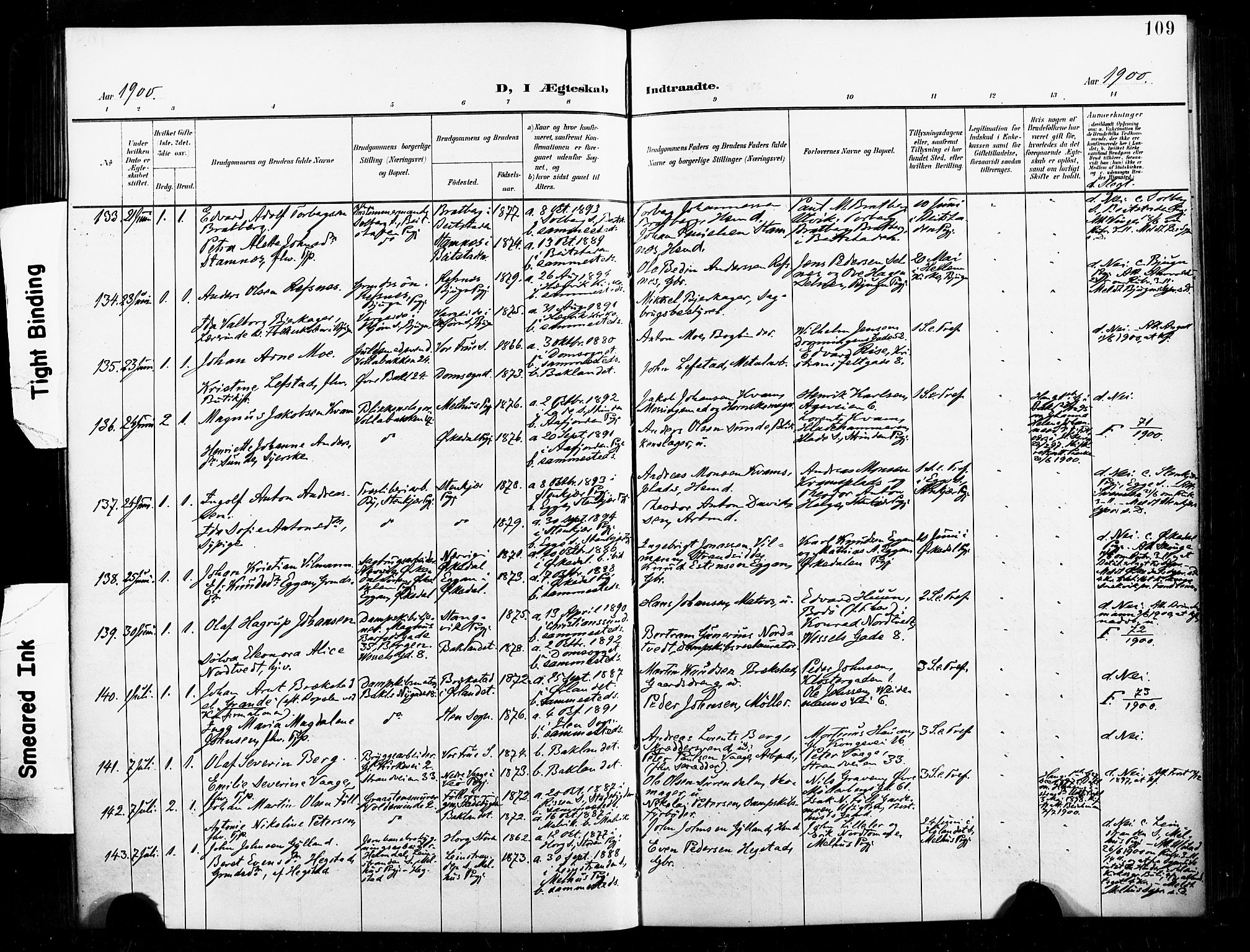 Ministerialprotokoller, klokkerbøker og fødselsregistre - Sør-Trøndelag, AV/SAT-A-1456/604/L0198: Parish register (official) no. 604A19, 1893-1900, p. 109