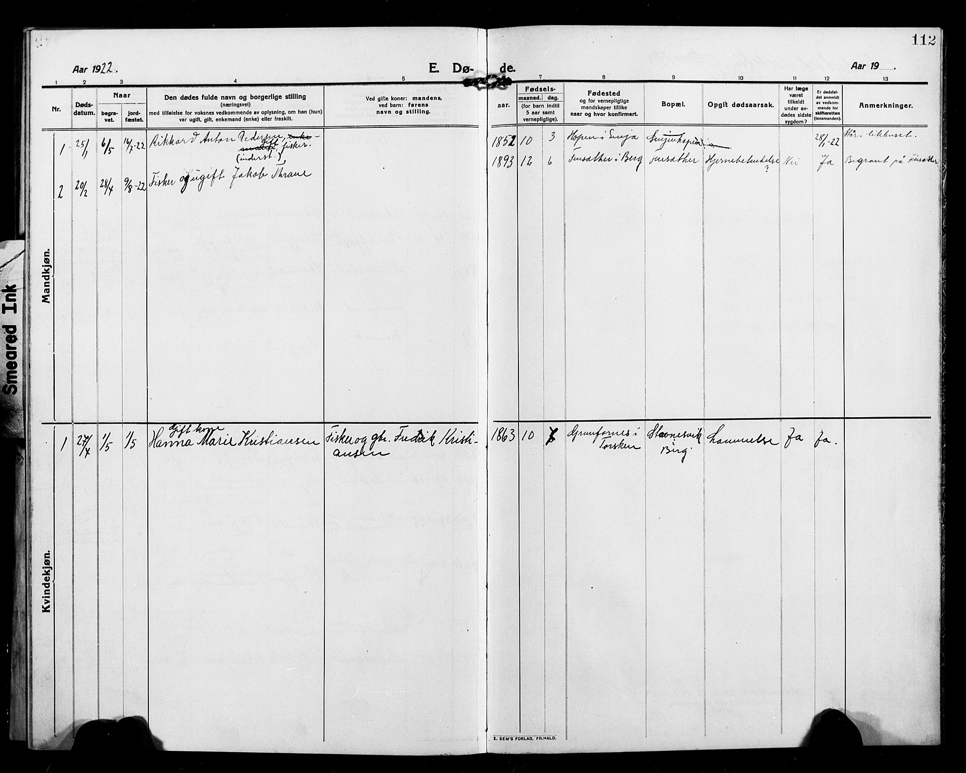 Berg sokneprestkontor, SATØ/S-1318/G/Ga/Gab/L0006klokker: Parish register (copy) no. 6, 1912-1921, p. 112