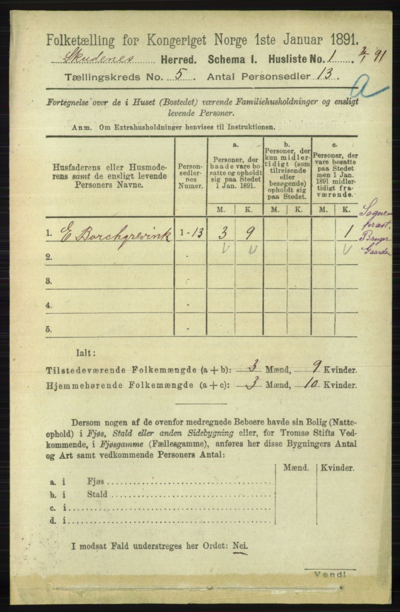 RA, 1891 census for 1150 Skudenes, 1891, p. 2455