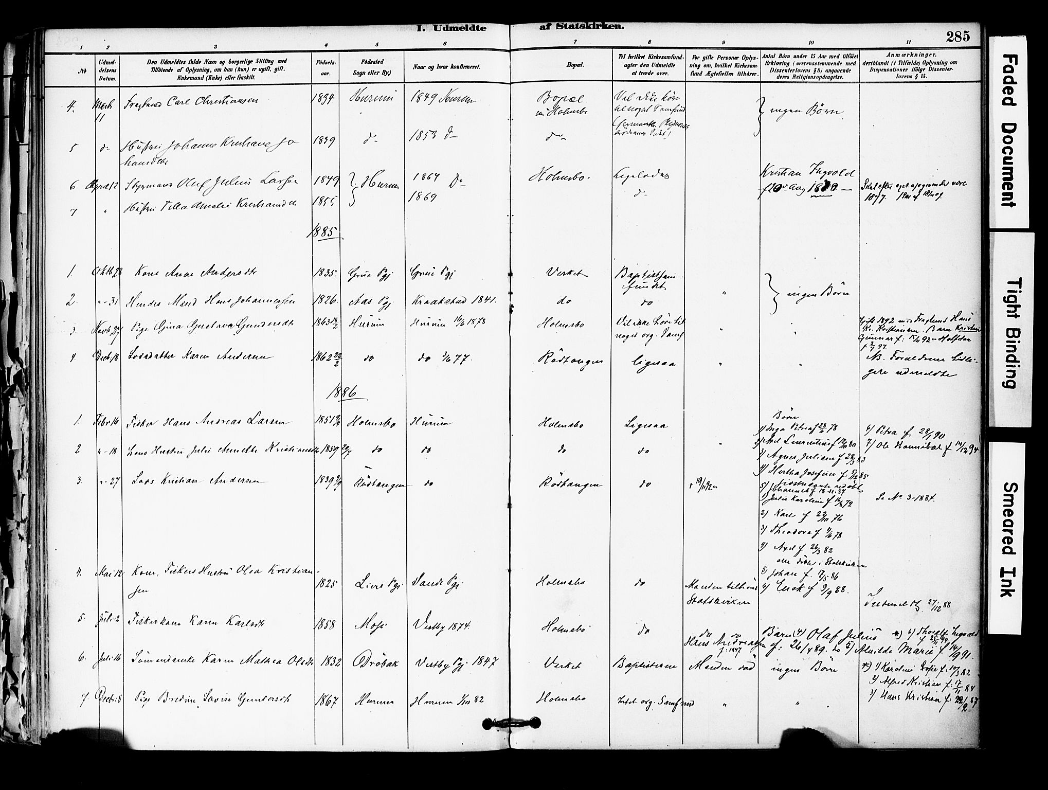 Hurum kirkebøker, AV/SAKO-A-229/F/Fa/L0014: Parish register (official) no. 14, 1882-1895, p. 285