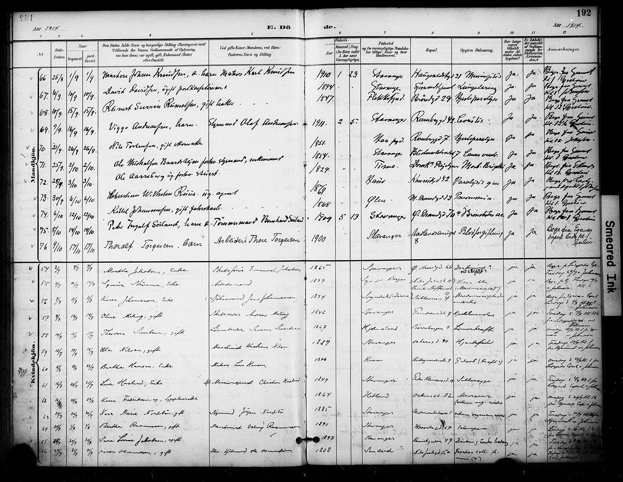 Domkirken sokneprestkontor, AV/SAST-A-101812/001/30/30BA/L0032: Parish register (official) no. A 31, 1896-1917, p. 192