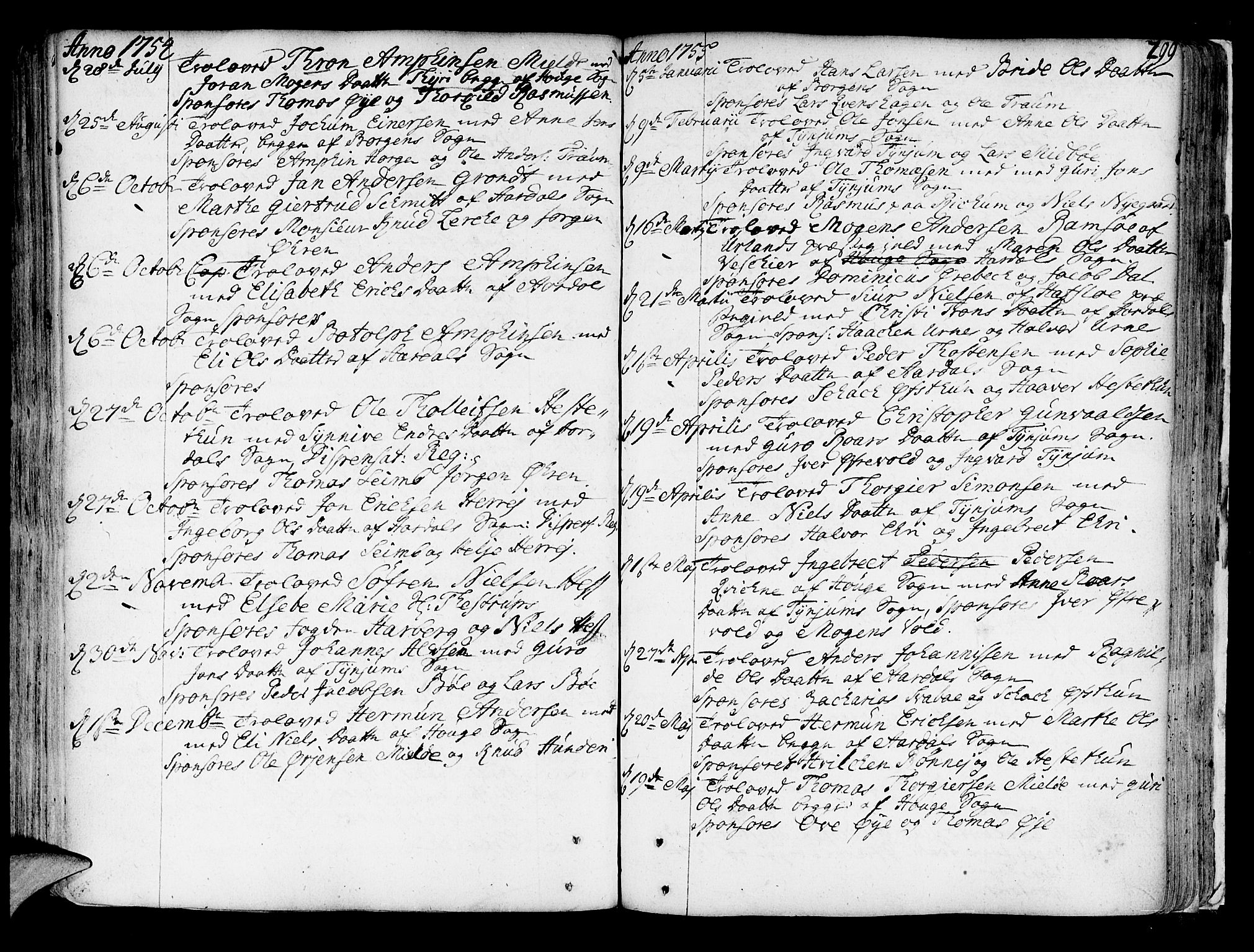Lærdal sokneprestembete, SAB/A-81201: Parish register (official) no. A 2, 1752-1782, p. 199