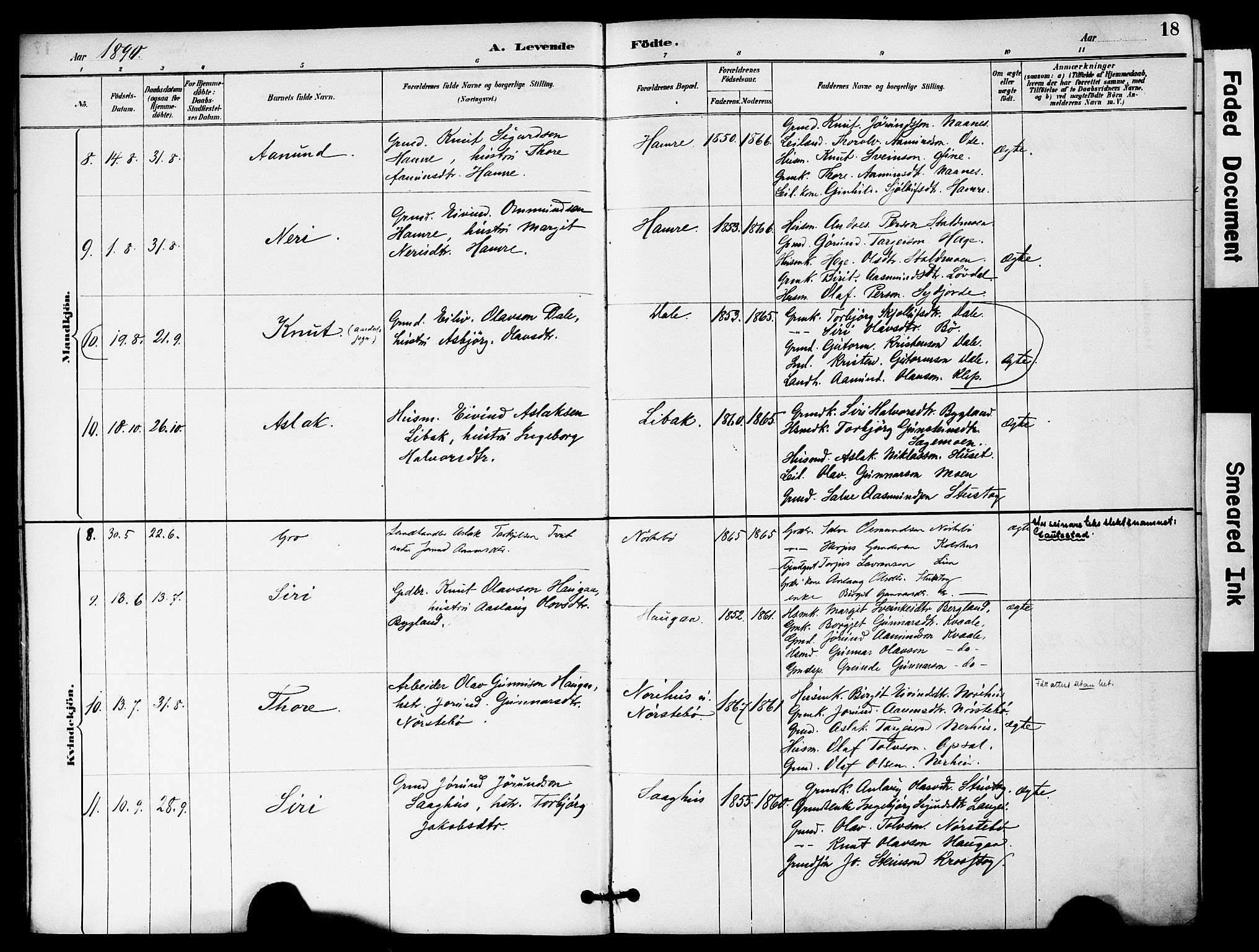 Bygland sokneprestkontor, AV/SAK-1111-0006/F/Fa/Fab/L0007: Parish register (official) no. A 7, 1885-1909, p. 18