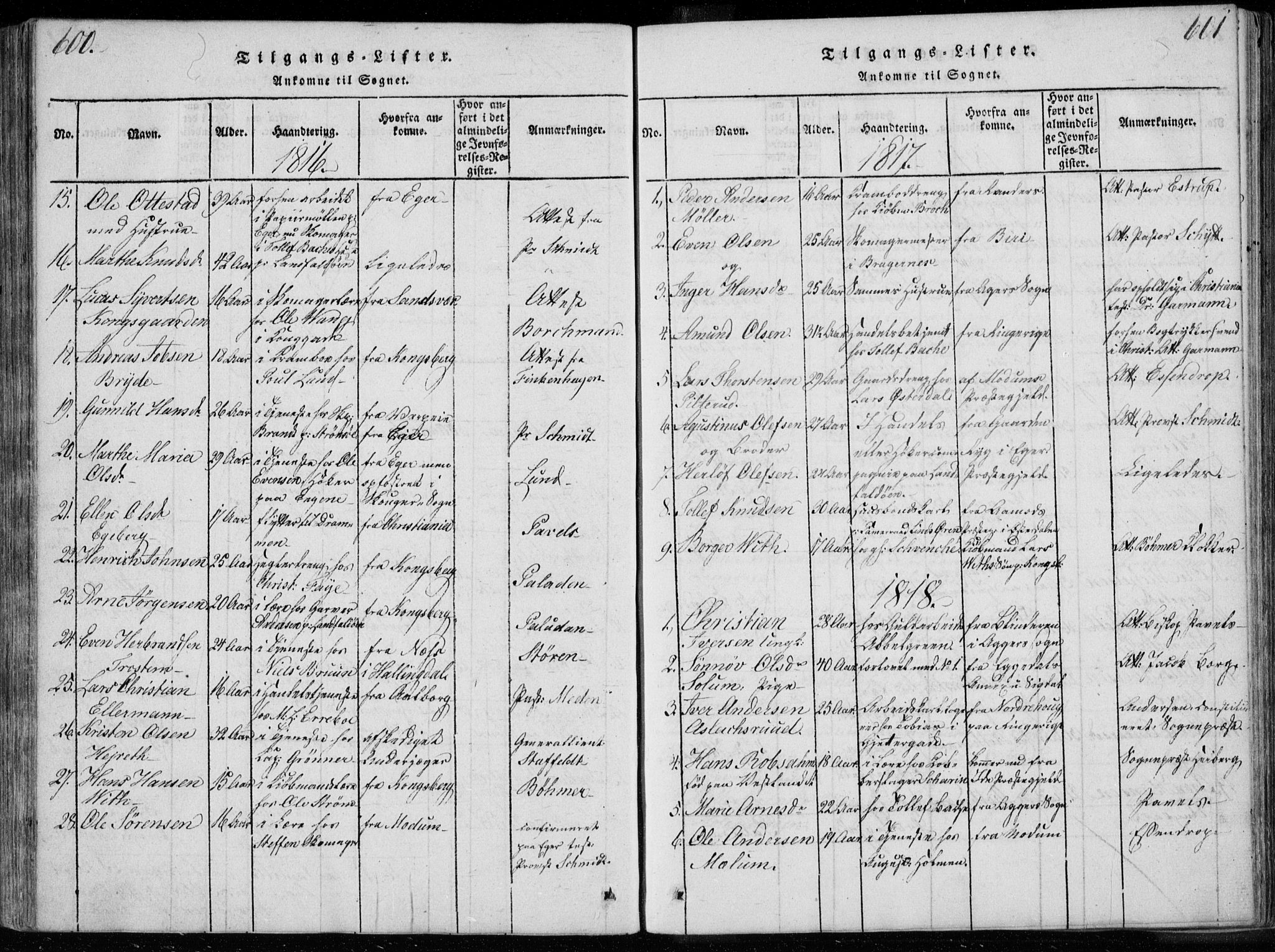 Bragernes kirkebøker, SAKO/A-6/F/Fa/L0007: Parish register (official) no. I 7, 1815-1829, p. 600-601