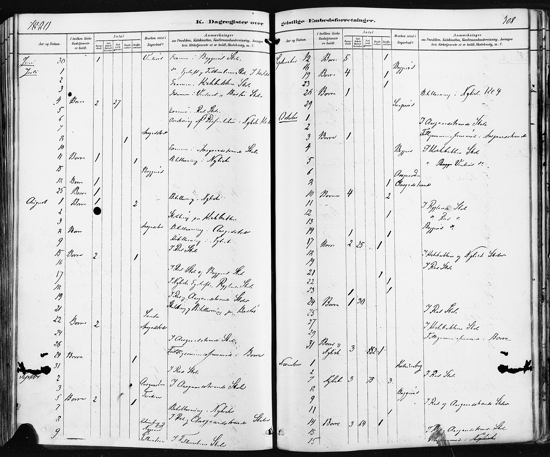 Borre kirkebøker, AV/SAKO-A-338/F/Fa/L0009: Parish register (official) no. I 9, 1878-1896, p. 308