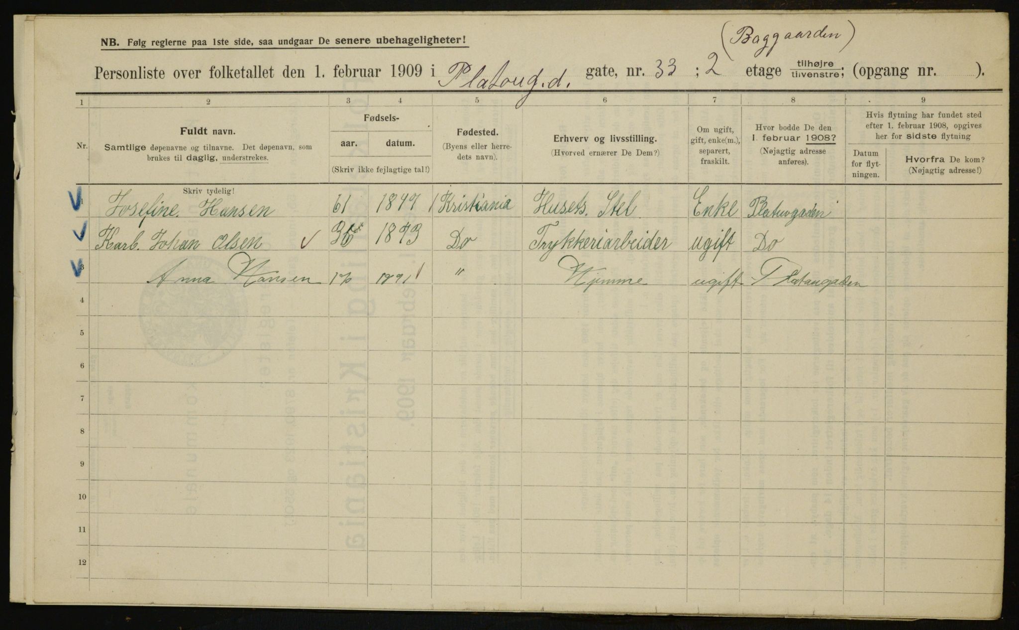 OBA, Municipal Census 1909 for Kristiania, 1909, p. 73215