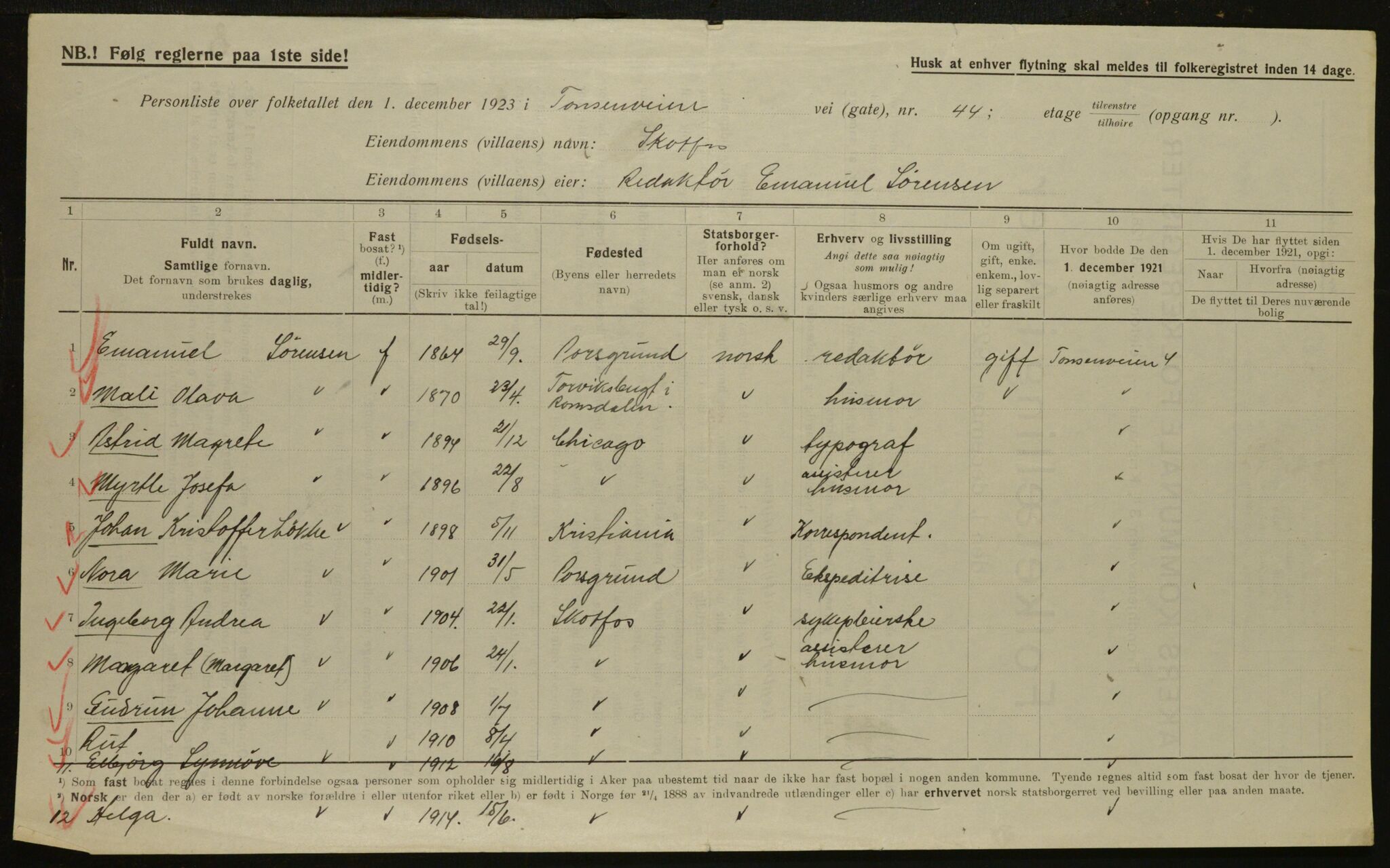 , Municipal Census 1923 for Aker, 1923, p. 33058