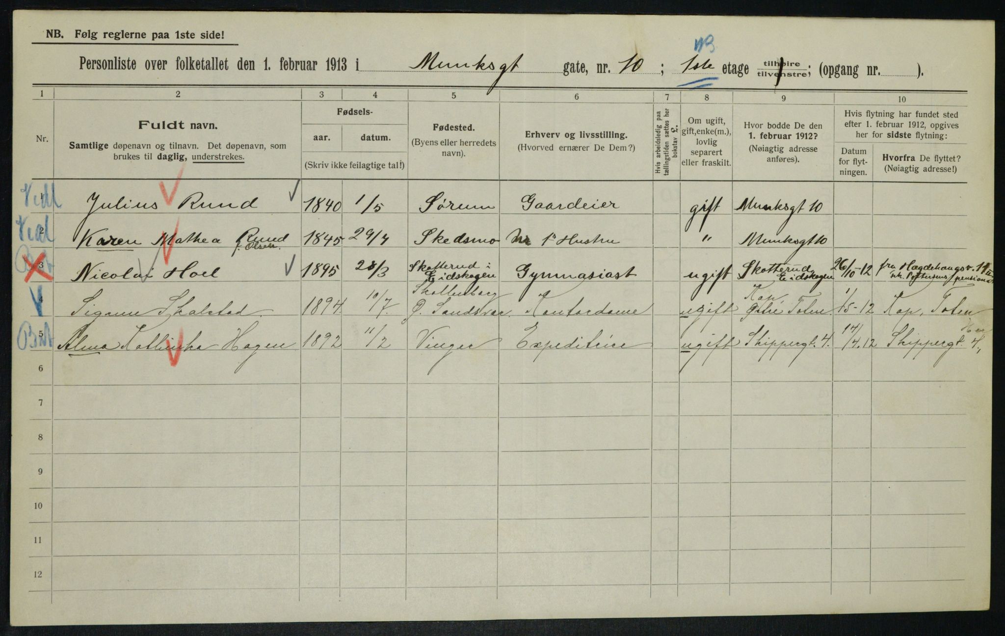 OBA, Municipal Census 1913 for Kristiania, 1913, p. 66625