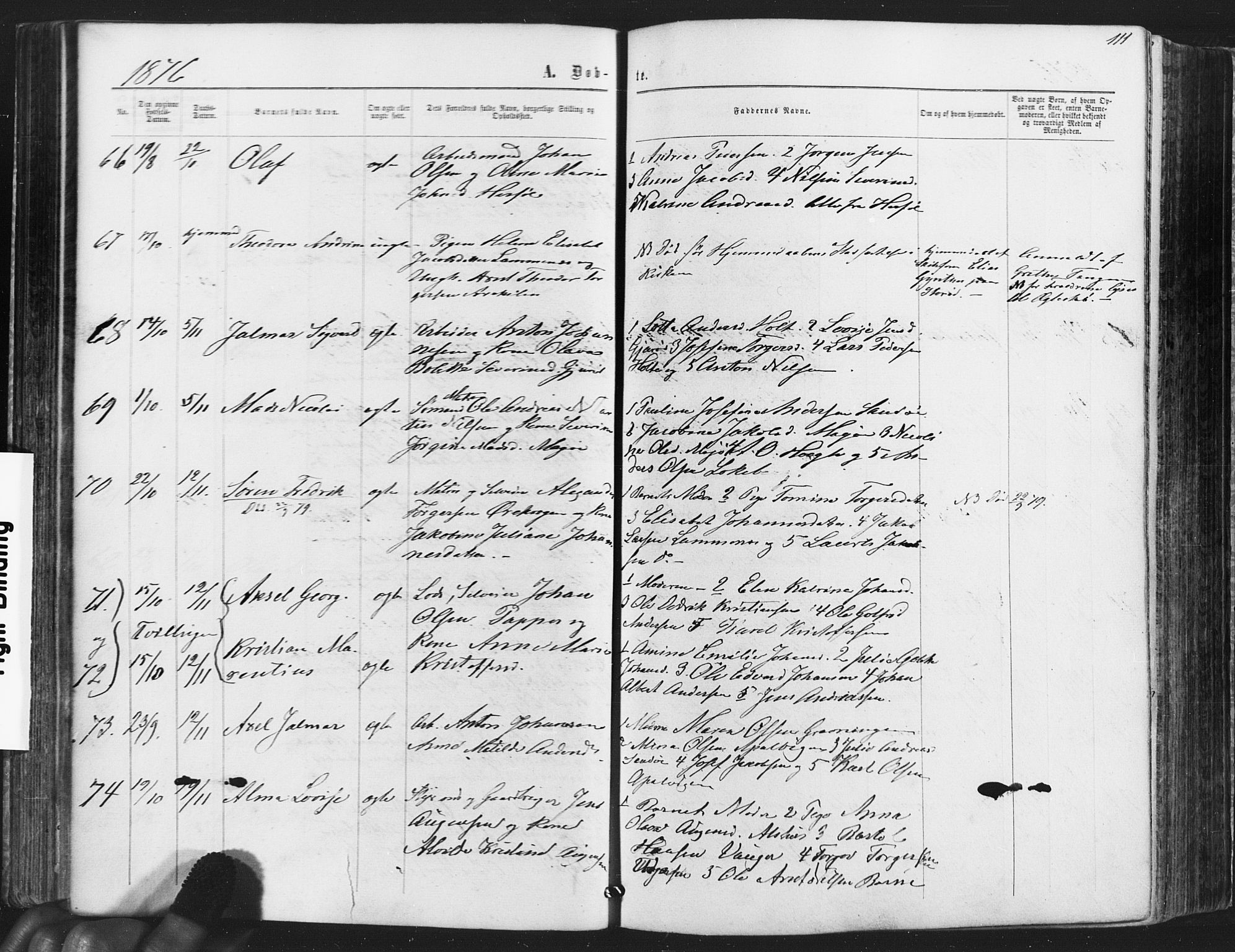 Hvaler prestekontor Kirkebøker, AV/SAO-A-2001/F/Fa/L0007: Parish register (official) no. I 7, 1864-1878, p. 111