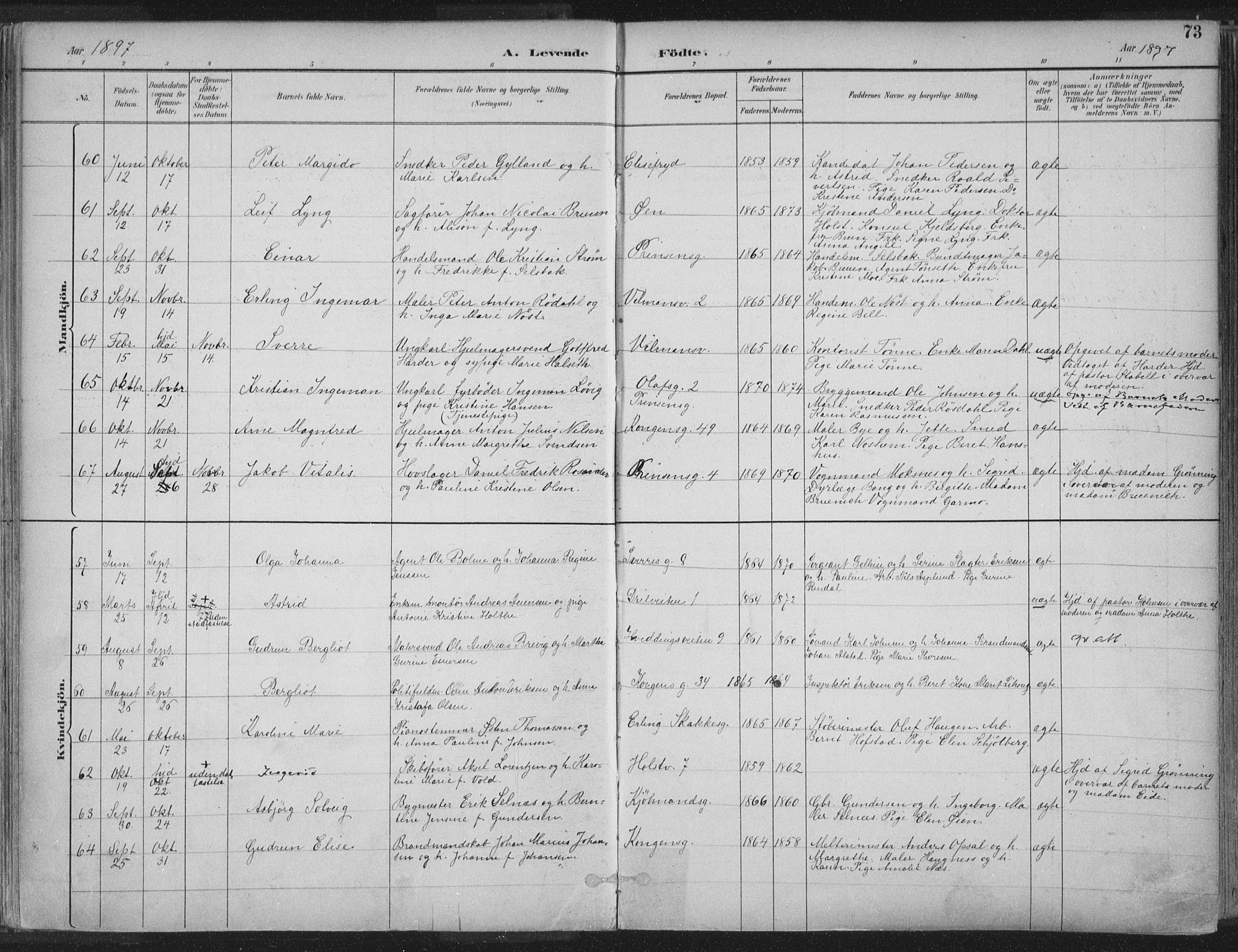 Ministerialprotokoller, klokkerbøker og fødselsregistre - Sør-Trøndelag, AV/SAT-A-1456/601/L0062: Parish register (official) no. 601A30, 1891-1911, p. 73