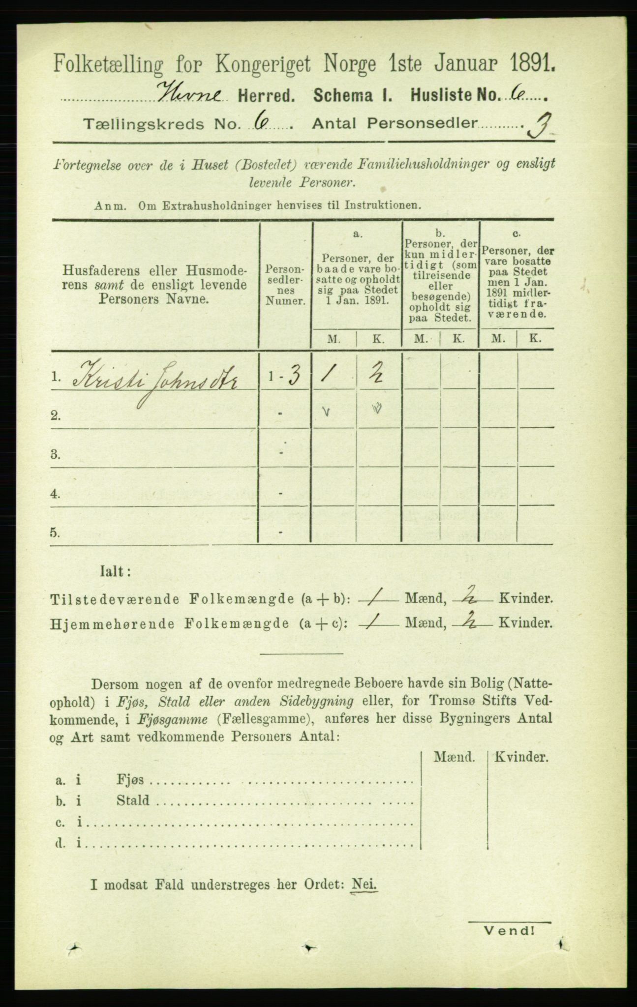 RA, 1891 census for 1612 Hemne, 1891, p. 3320