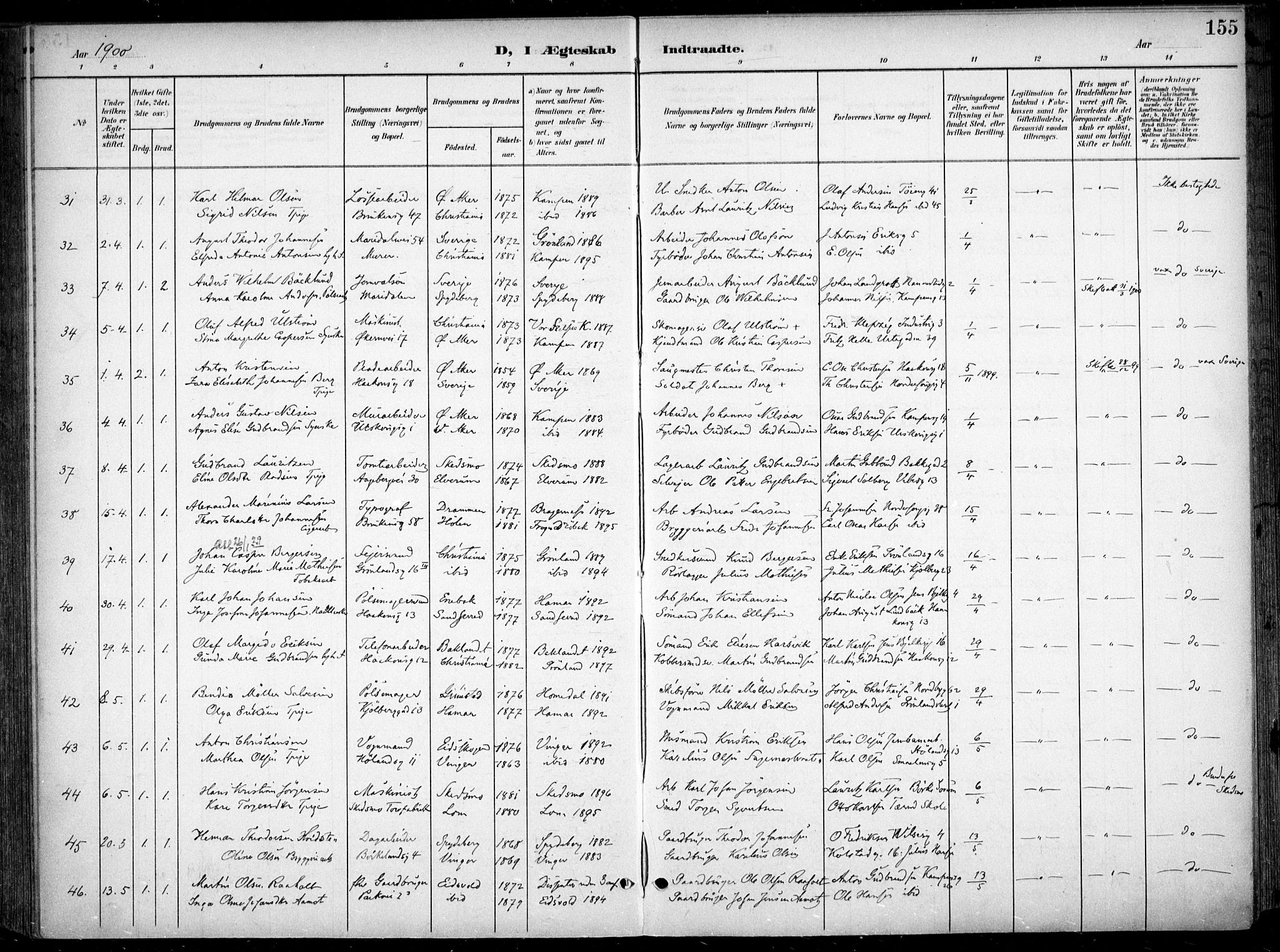Kampen prestekontor Kirkebøker, SAO/A-10853/F/Fa/L0009: Parish register (official) no. I 9, 1899-1911, p. 155