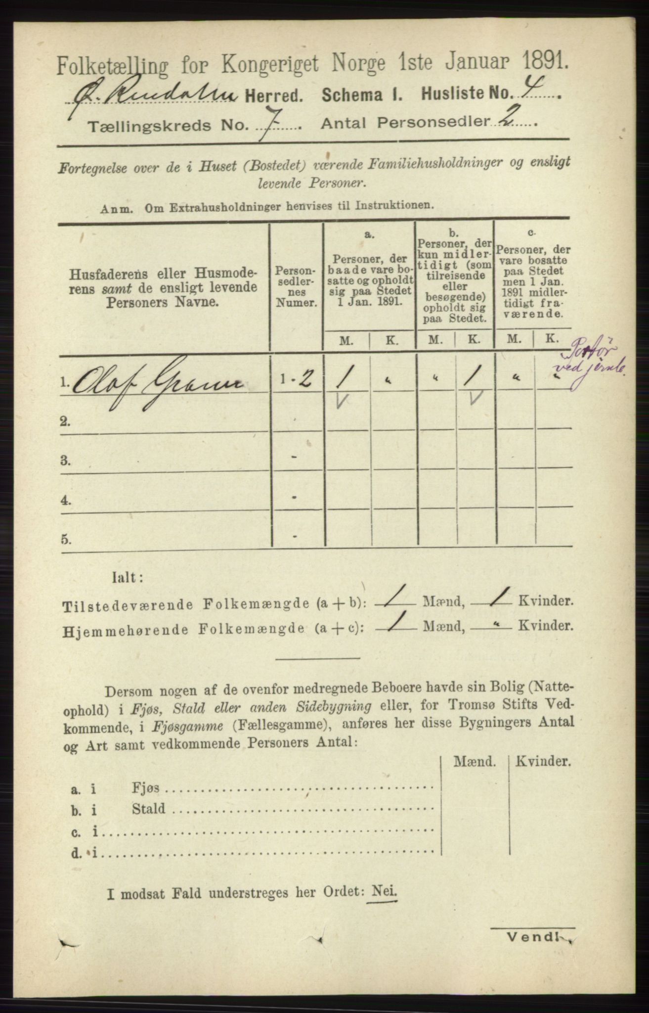 RA, 1891 census for 0433 Øvre Rendal, 1891, p. 1787