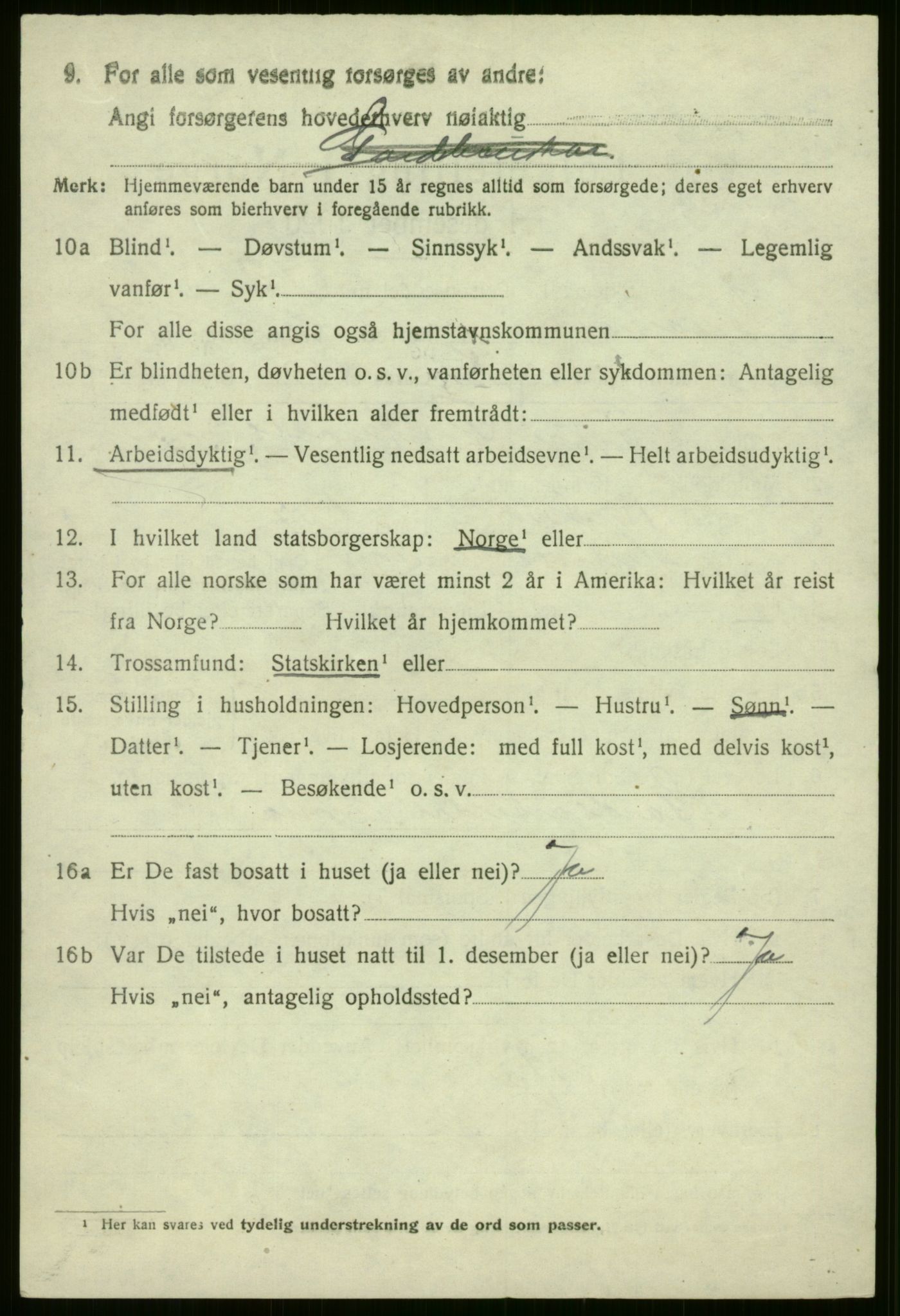 SAB, 1920 census for Evanger, 1920, p. 3016