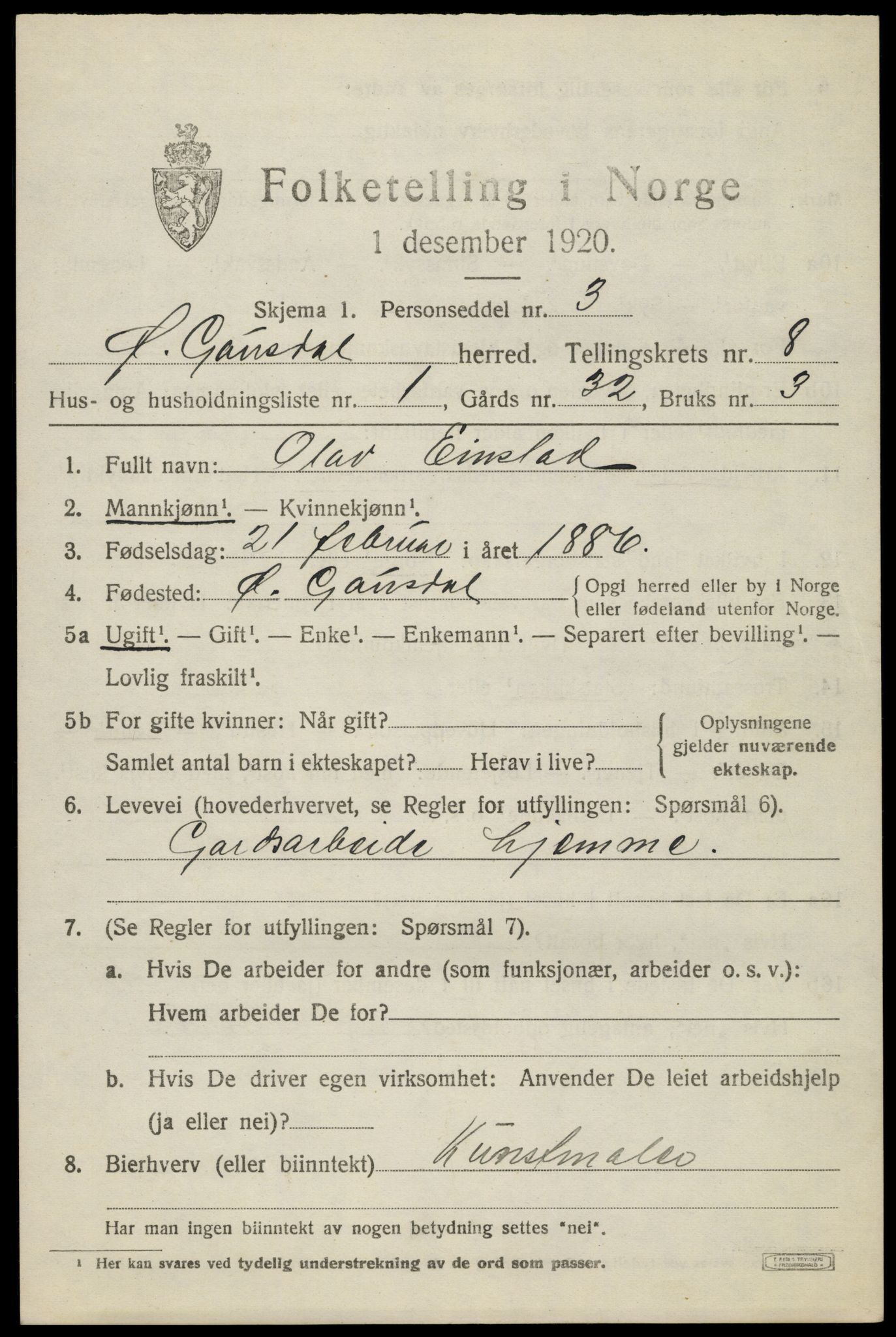 SAH, 1920 census for Østre Gausdal, 1920, p. 4562