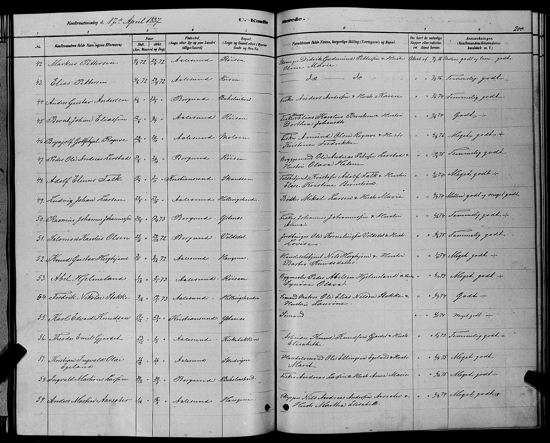 Ministerialprotokoller, klokkerbøker og fødselsregistre - Møre og Romsdal, AV/SAT-A-1454/529/L0466: Parish register (copy) no. 529C03, 1878-1888, p. 200