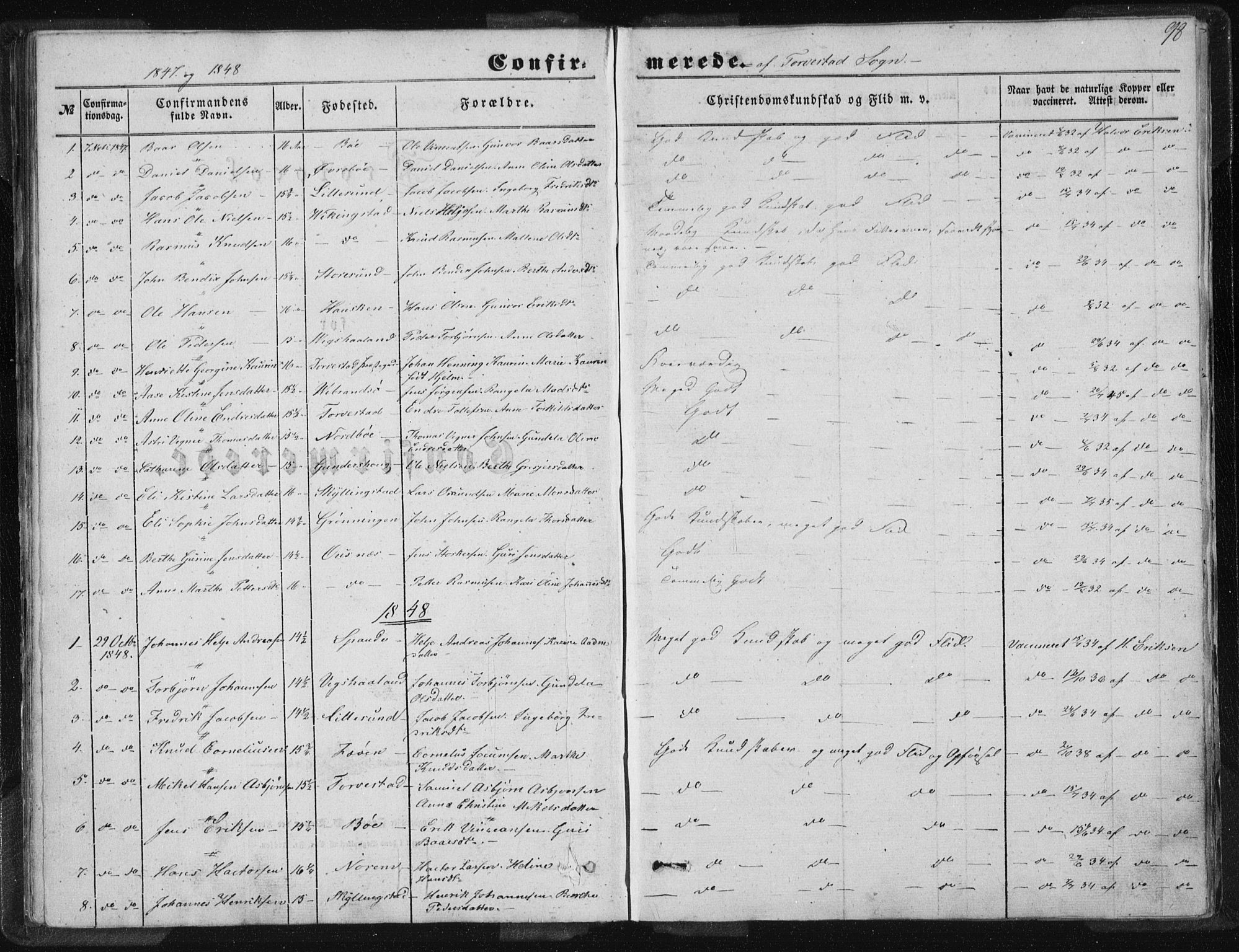 Torvastad sokneprestkontor, AV/SAST-A -101857/H/Ha/Haa/L0008: Parish register (official) no. A 8, 1847-1856, p. 98