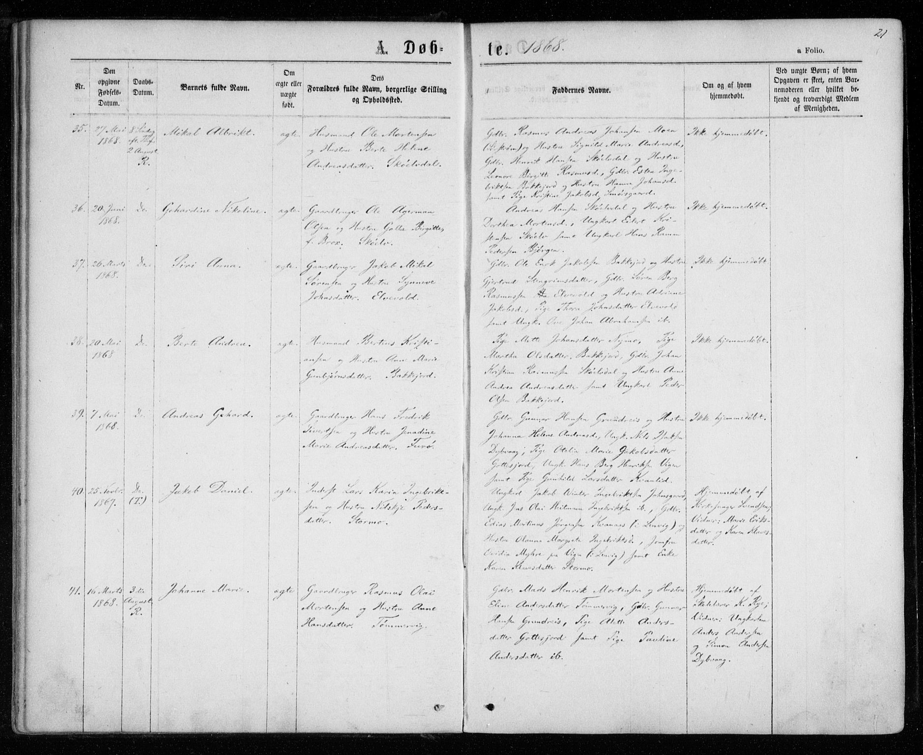 Tranøy sokneprestkontor, SATØ/S-1313/I/Ia/Iaa/L0008kirke: Parish register (official) no. 8, 1867-1877, p. 21