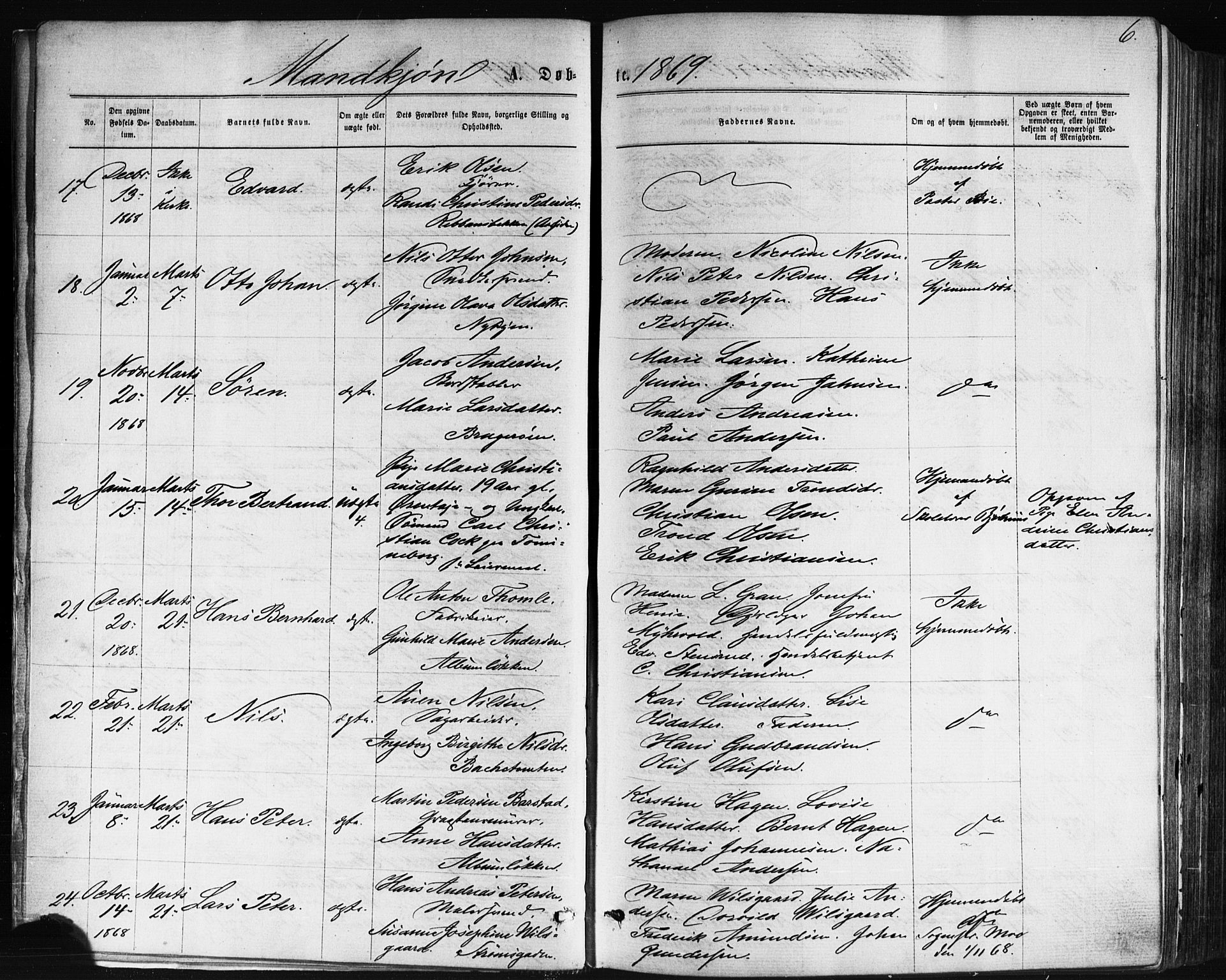 Bragernes kirkebøker, AV/SAKO-A-6/F/Fb/L0004: Parish register (official) no. II 4, 1869-1875, p. 6