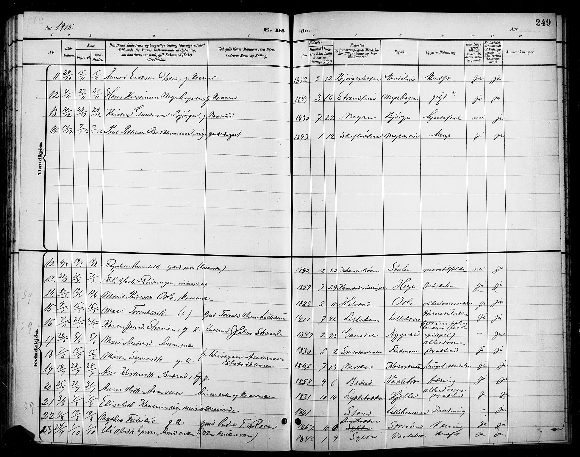 Ringebu prestekontor, AV/SAH-PREST-082/H/Ha/Hab/L0009: Parish register (copy) no. 9, 1899-1921, p. 249