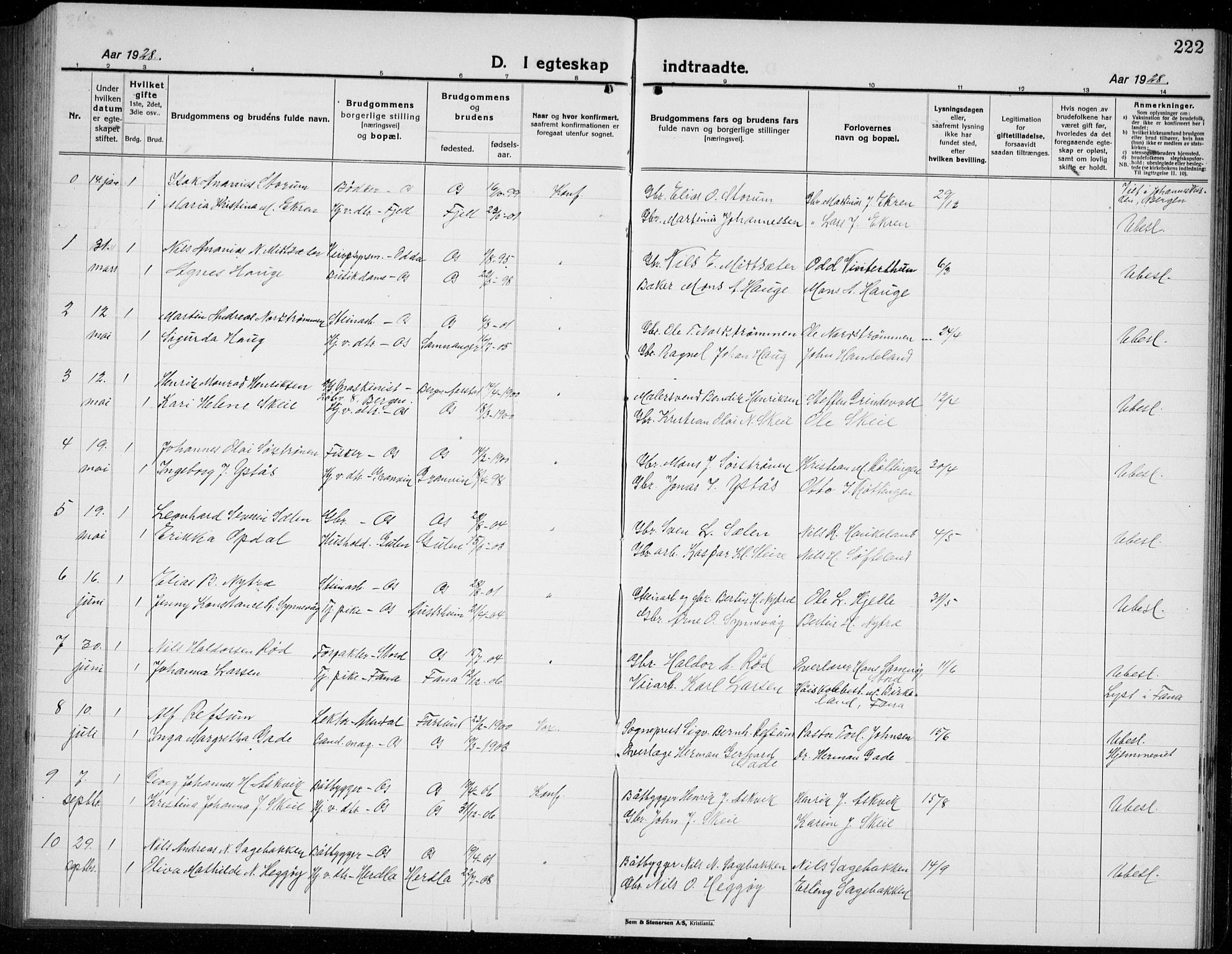 Os sokneprestembete, SAB/A-99929: Parish register (copy) no. A 5, 1923-1941, p. 222